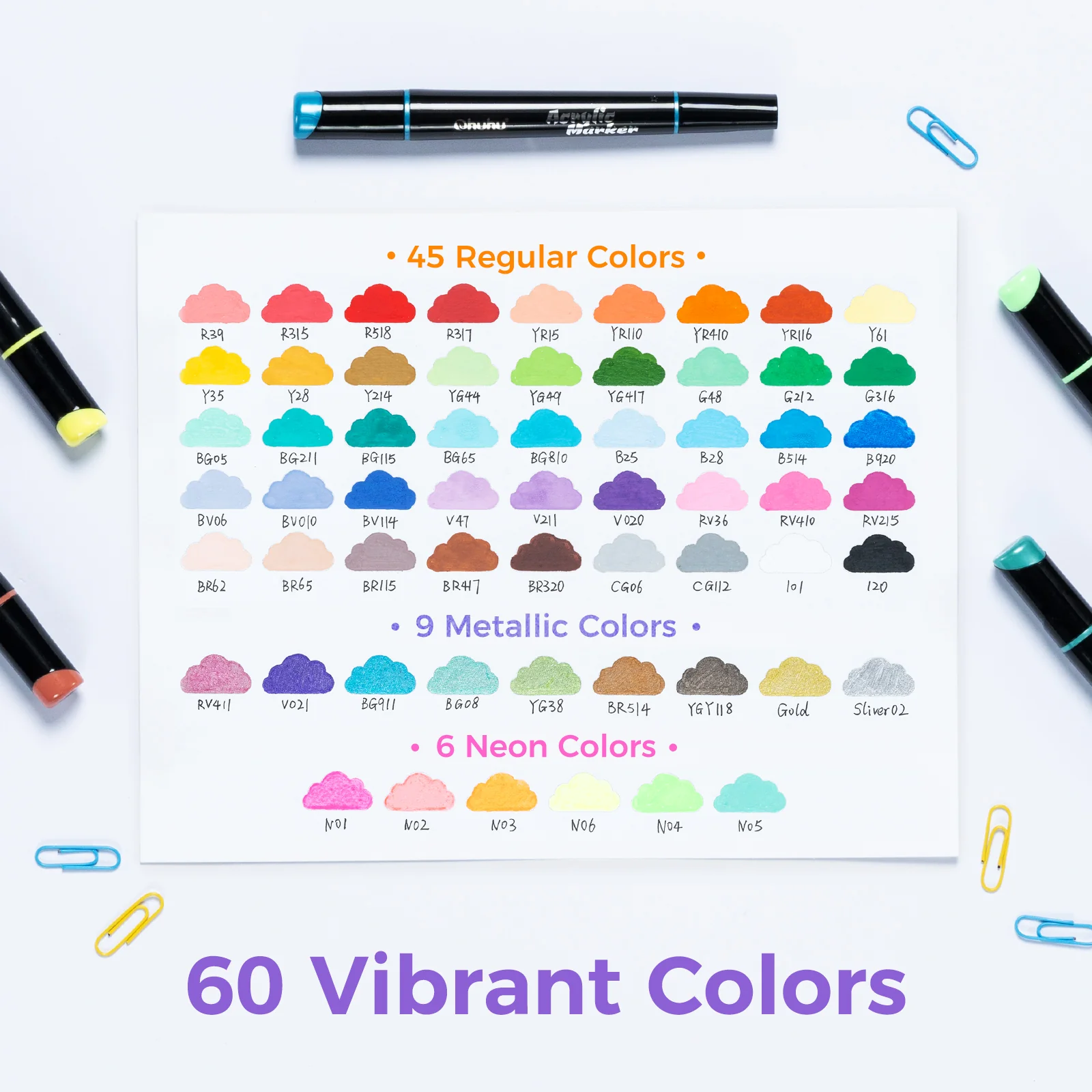 Ohuhu Dual Nib Waterproof Acrylic Pen 30 / 60 / 90 Colors - Kakaako - Image 18