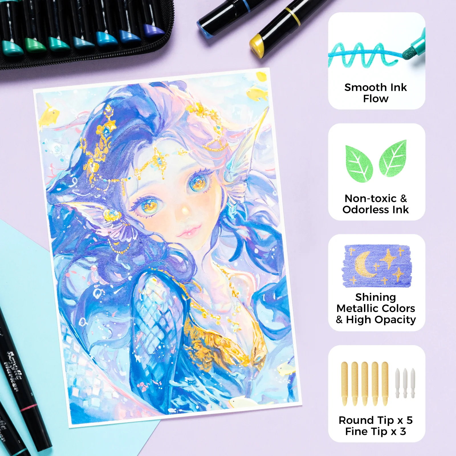 Ohuhu Dual Nib Waterproof Acrylic Pen 30 / 60 / 90 Colors - Kakaako - Image 19