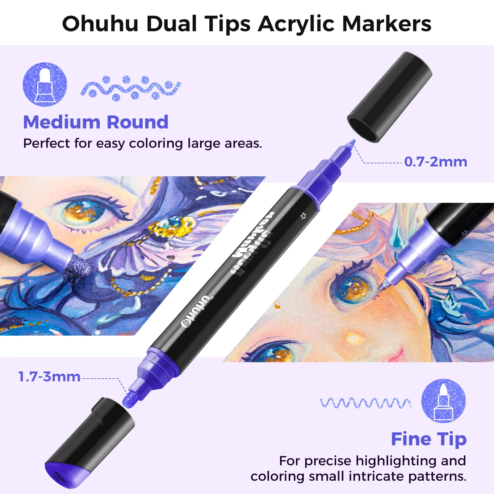 Ohuhu Dual Nib Waterproof Acrylic Pen 30 / 60 / 90 Colors - Kakaako - Image 9