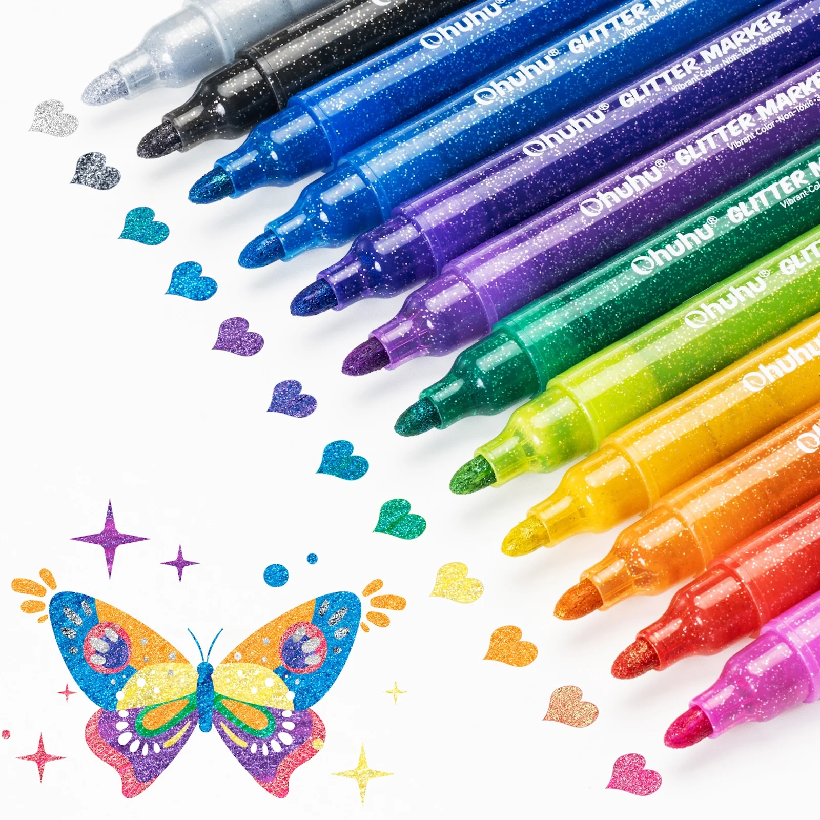 Ohuhu Water-Based Glitter Metallic Marker Pens, 12 Shimmer Colors - Image 18