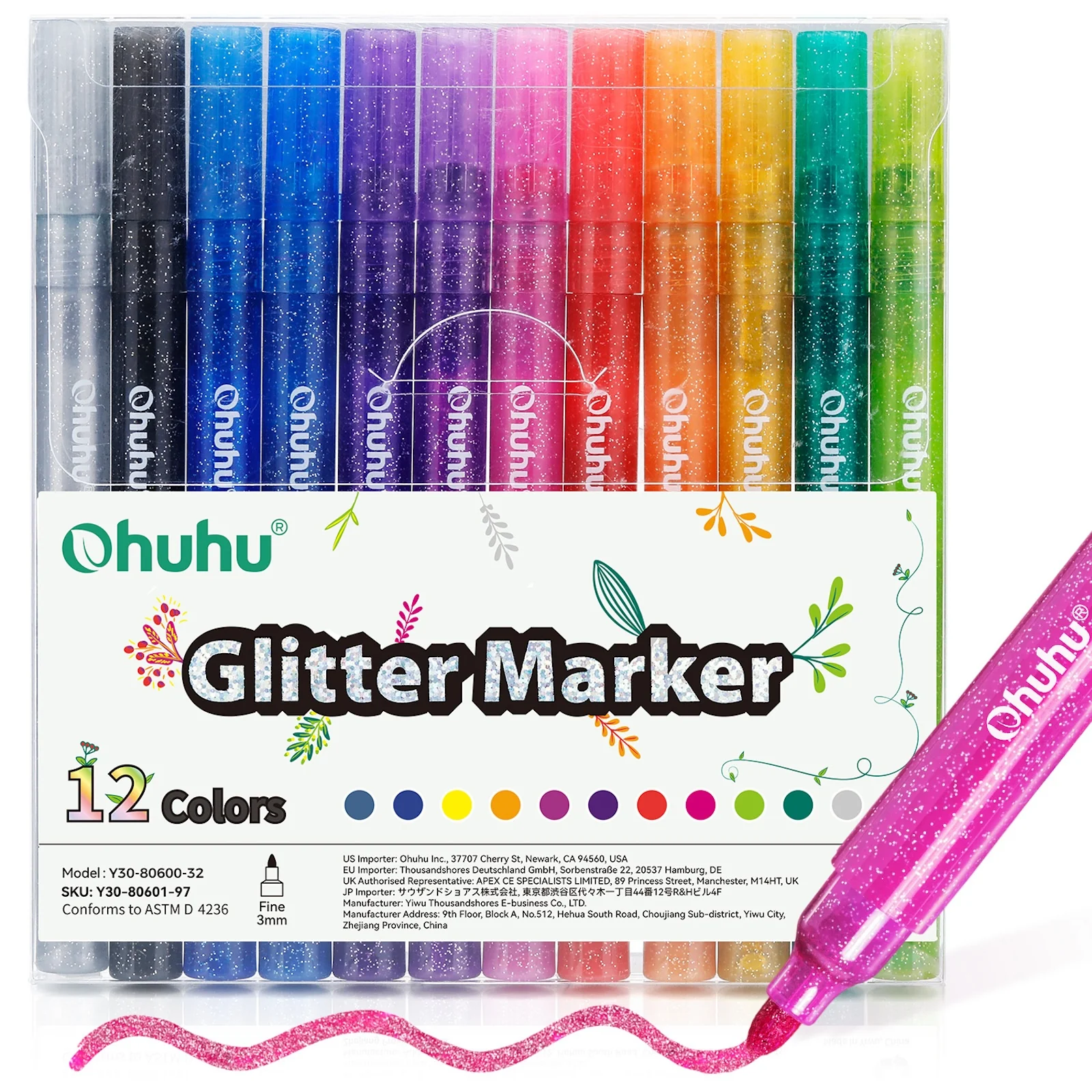 Ohuhu Water-Based Glitter Metallic Marker Pens, 12 Shimmer Colors - Image 19