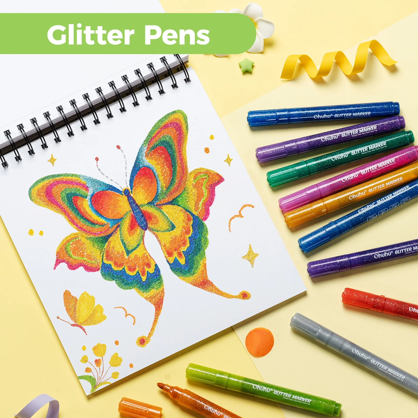Ohuhu Water-Based Glitter Metallic Marker Pens, 12 Shimmer Colors - Image 22