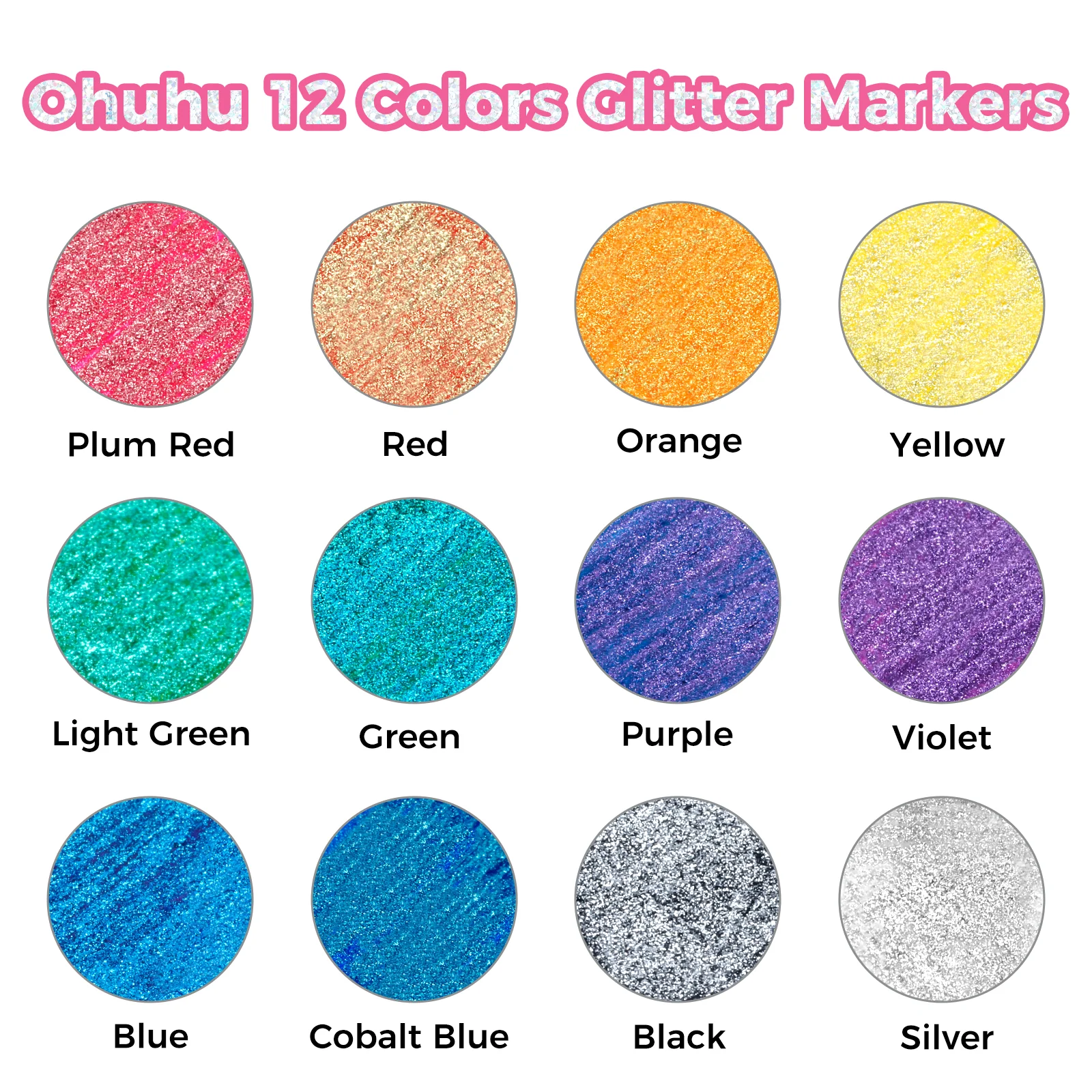 Ohuhu Water-Based Glitter Metallic Marker Pens, 12 Shimmer Colors - Image 23