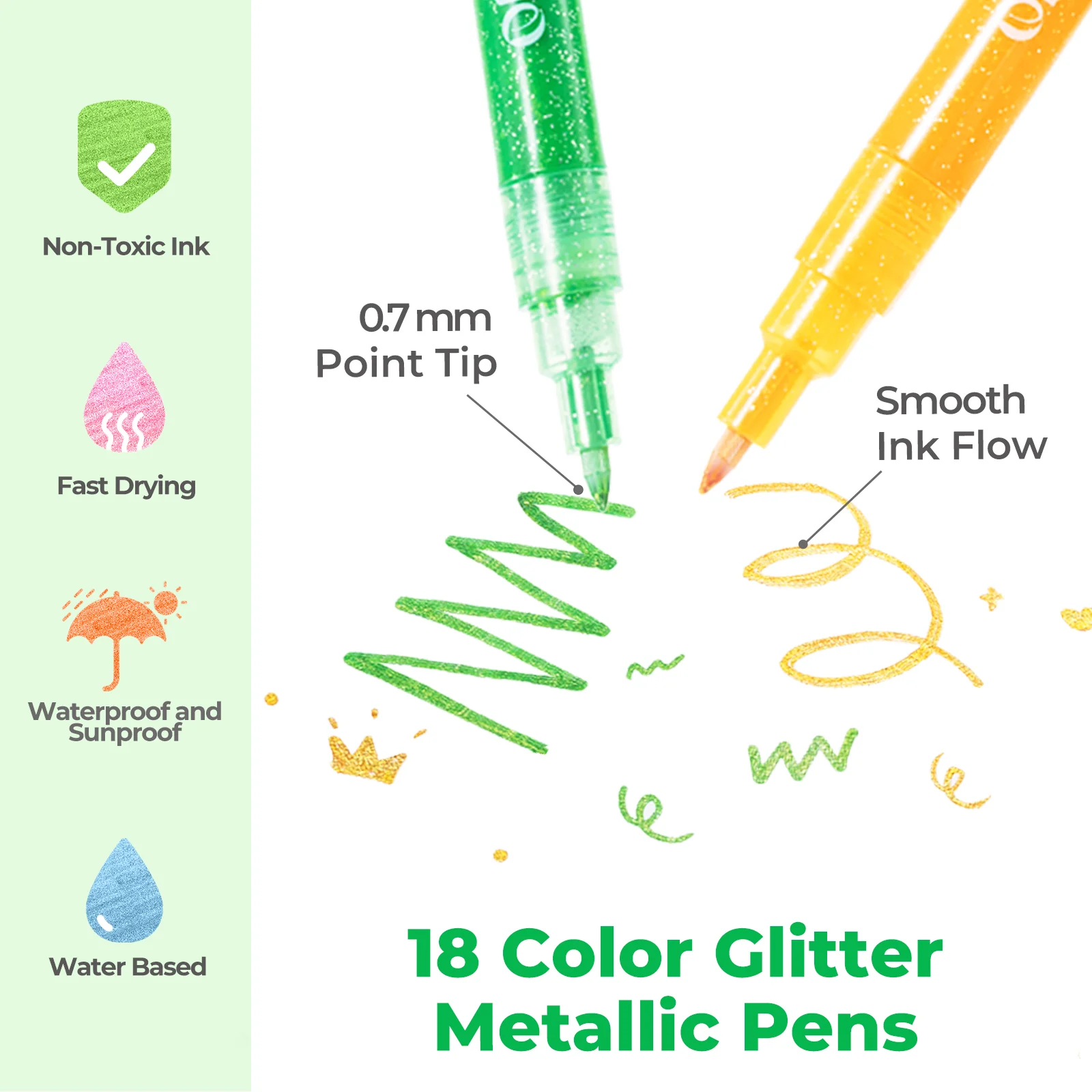 Ohuhu Water-Based Glitter Metallic Marker Pens, 12 Shimmer Colors - Image 7
