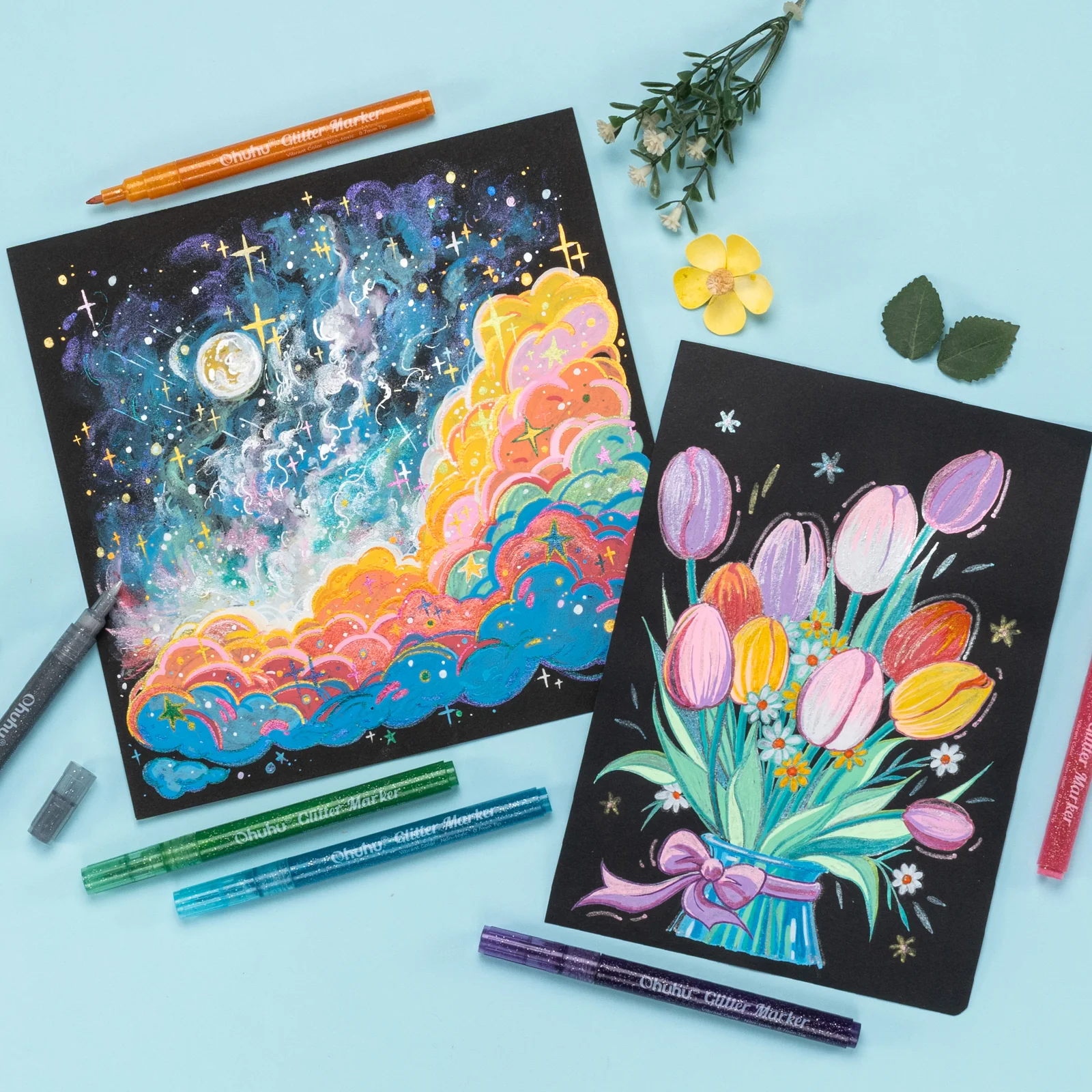 Ohuhu Water-Based Glitter Metallic Marker Pens, 12 Shimmer Colors - Image 9