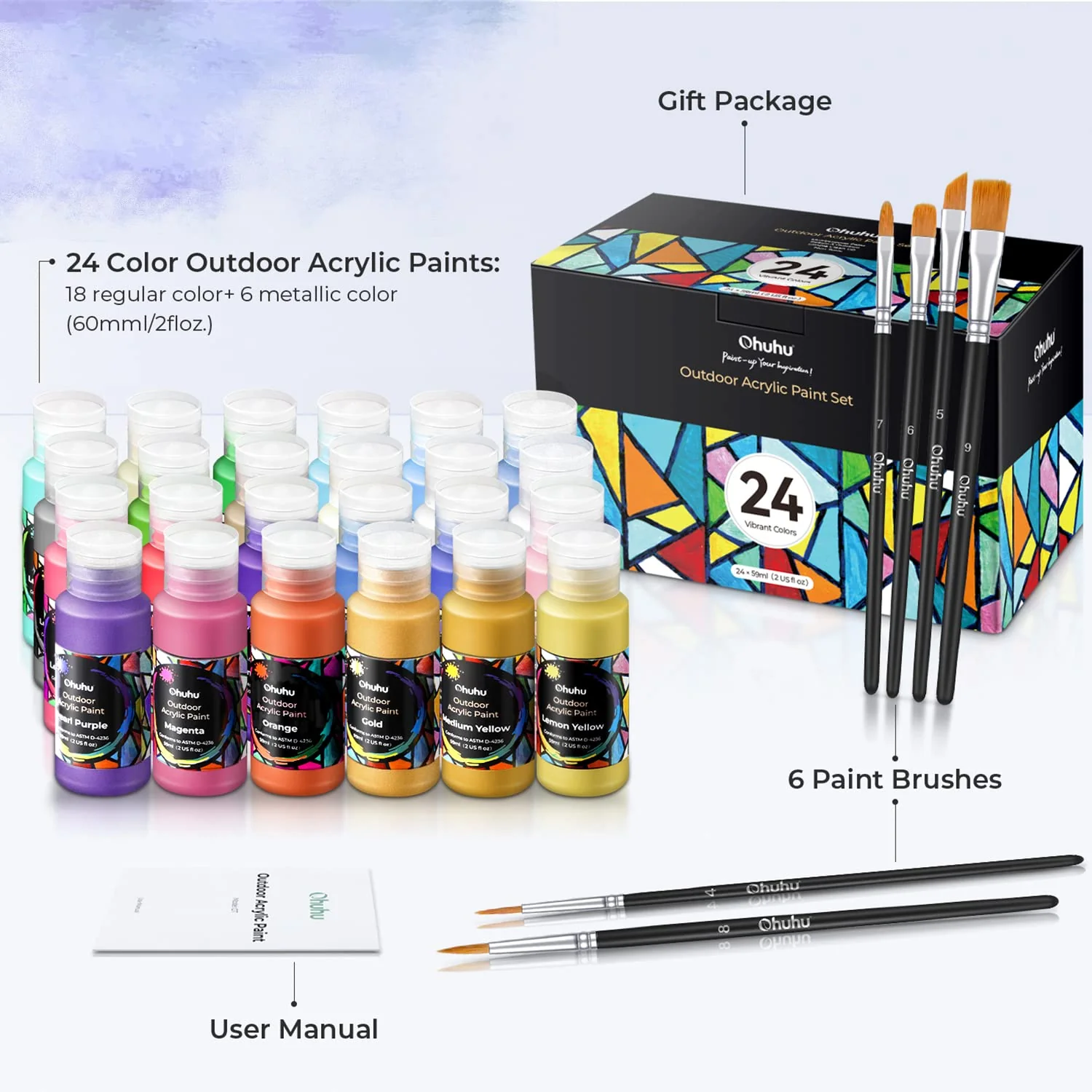 Ohuhu 24 Colors Art Craft Acrylic Paint Set - Image 2