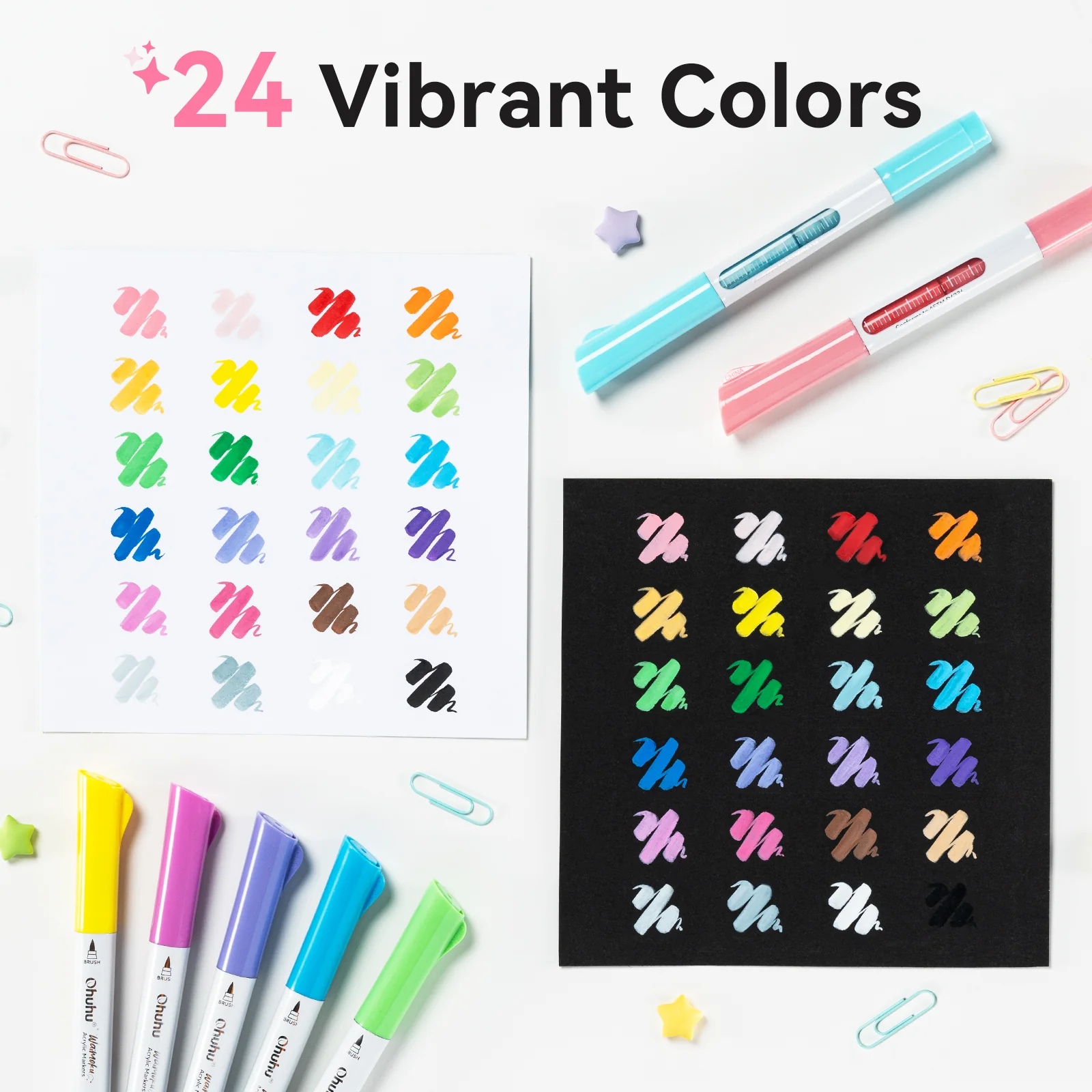 Ohuhu 24 Colors Brush & Bullet Automatic Ink Control Acrylic Markers - Waimoku - Image 3