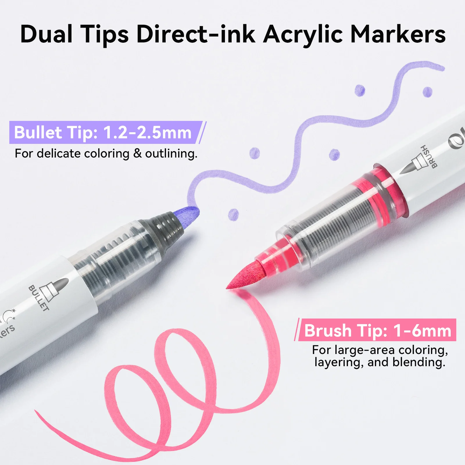 Ohuhu 24 Colors Brush & Bullet Automatic Ink Control Acrylic Markers - Waimoku - Image 5