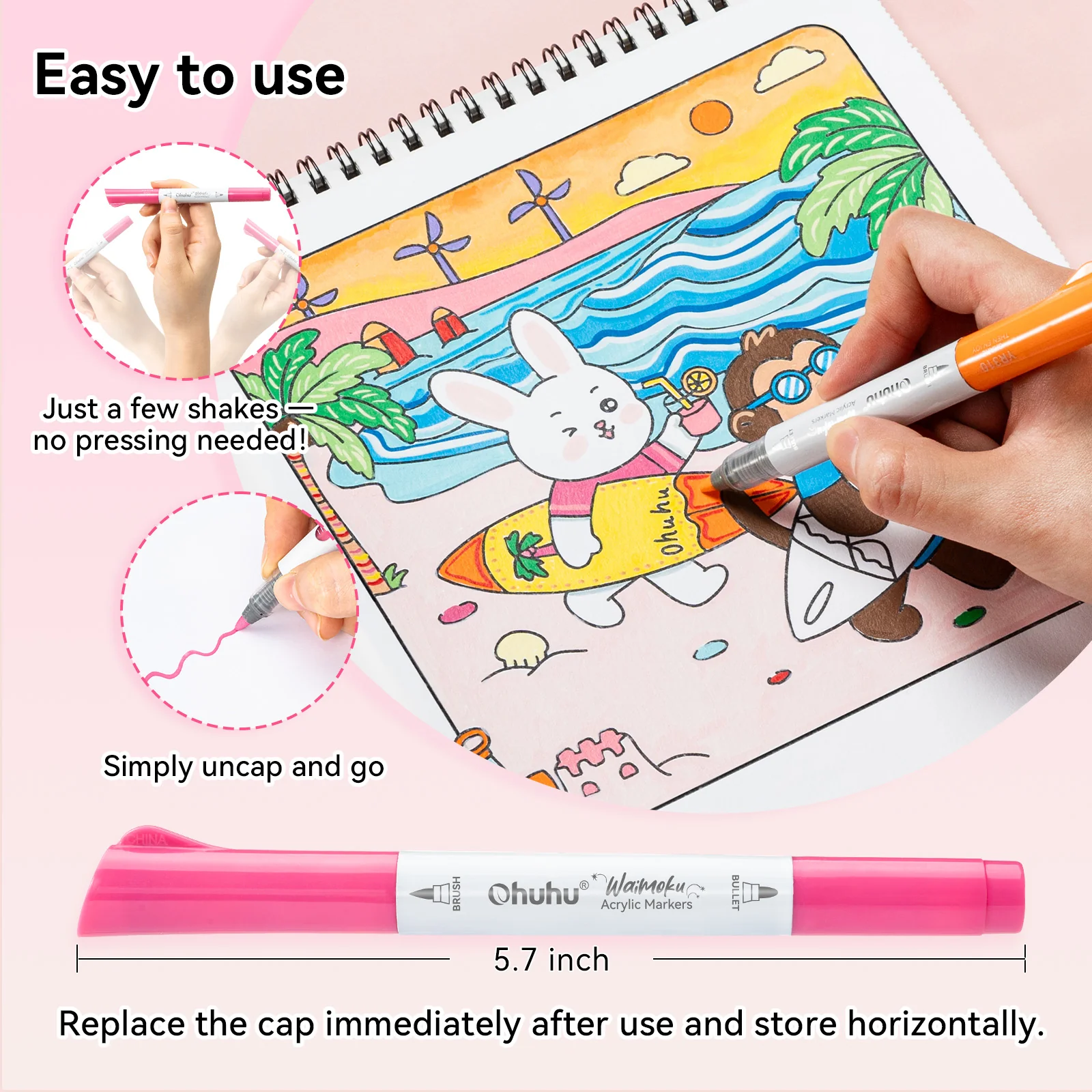 Ohuhu 24 Colors Brush & Bullet Automatic Ink Control Acrylic Markers - Waimoku - Image 7