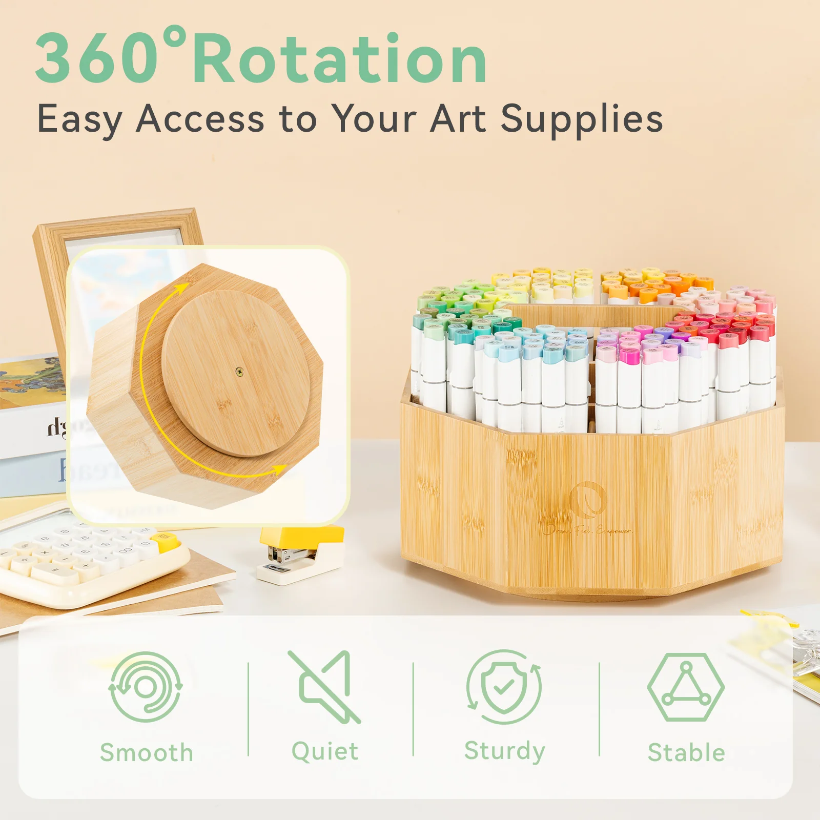 Ohuhu 360° Bamboo Rotating Marker Organizer - Image 3