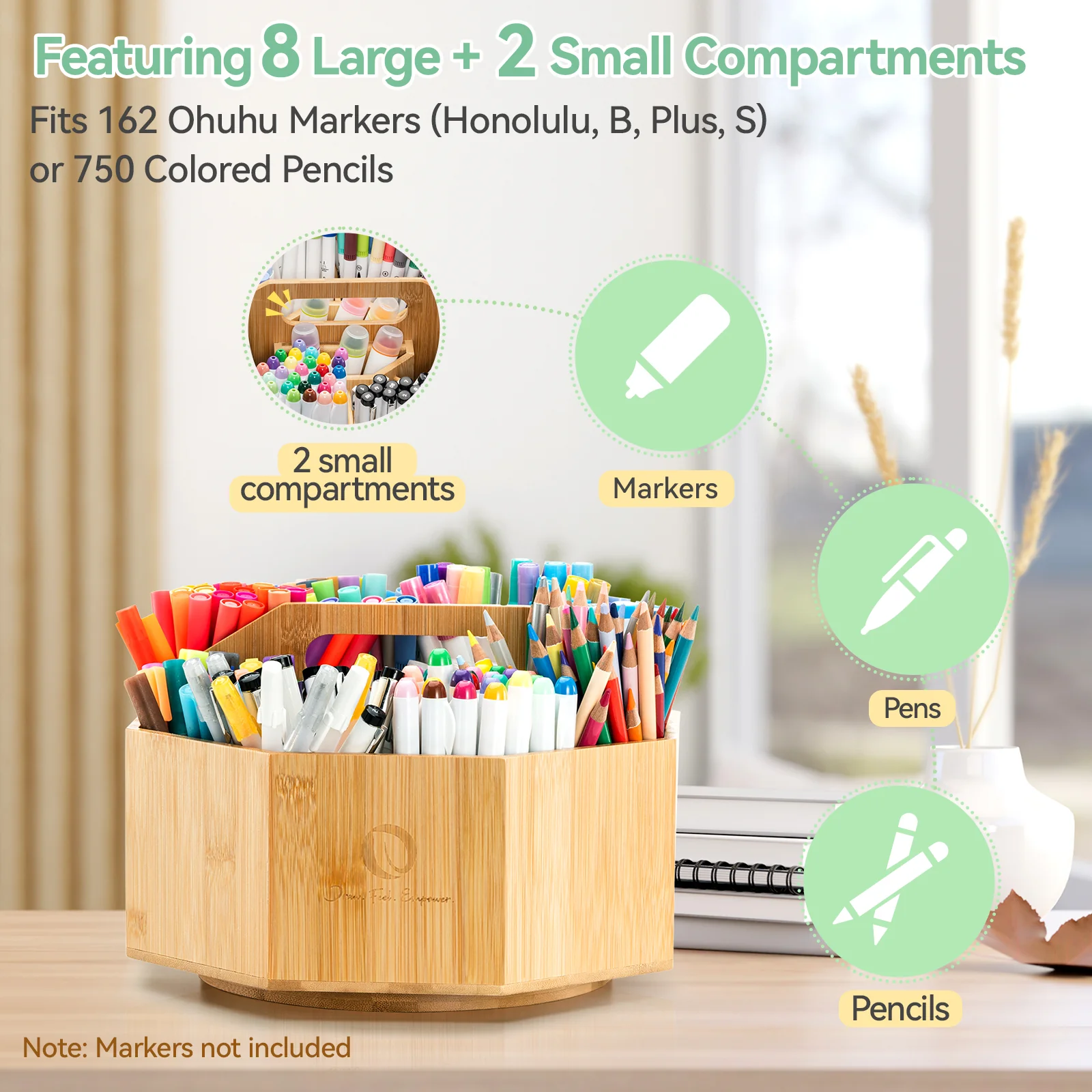 Ohuhu 360° Bamboo Rotating Marker Organizer - Image 4