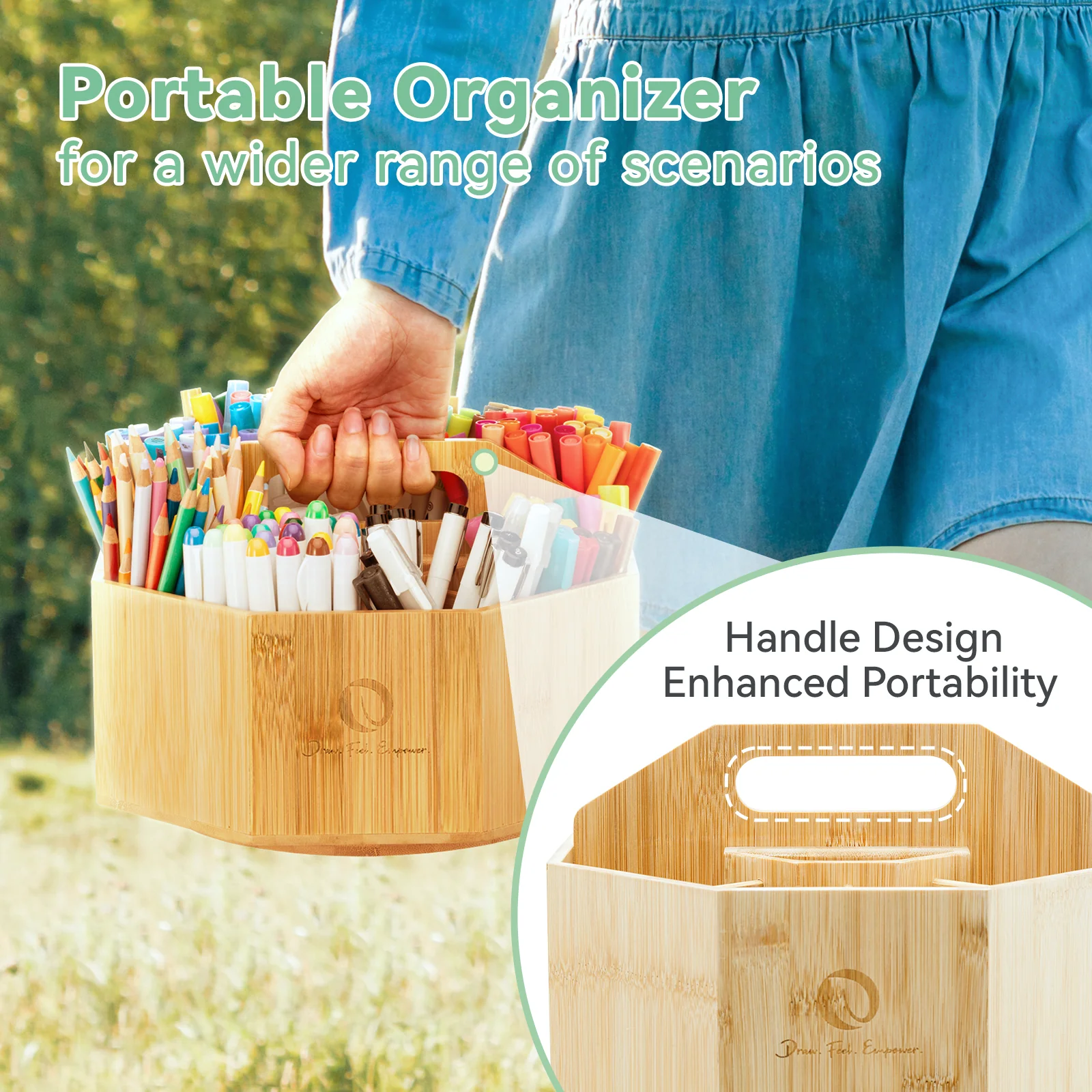 Ohuhu 360° Bamboo Rotating Marker Organizer - Image 5