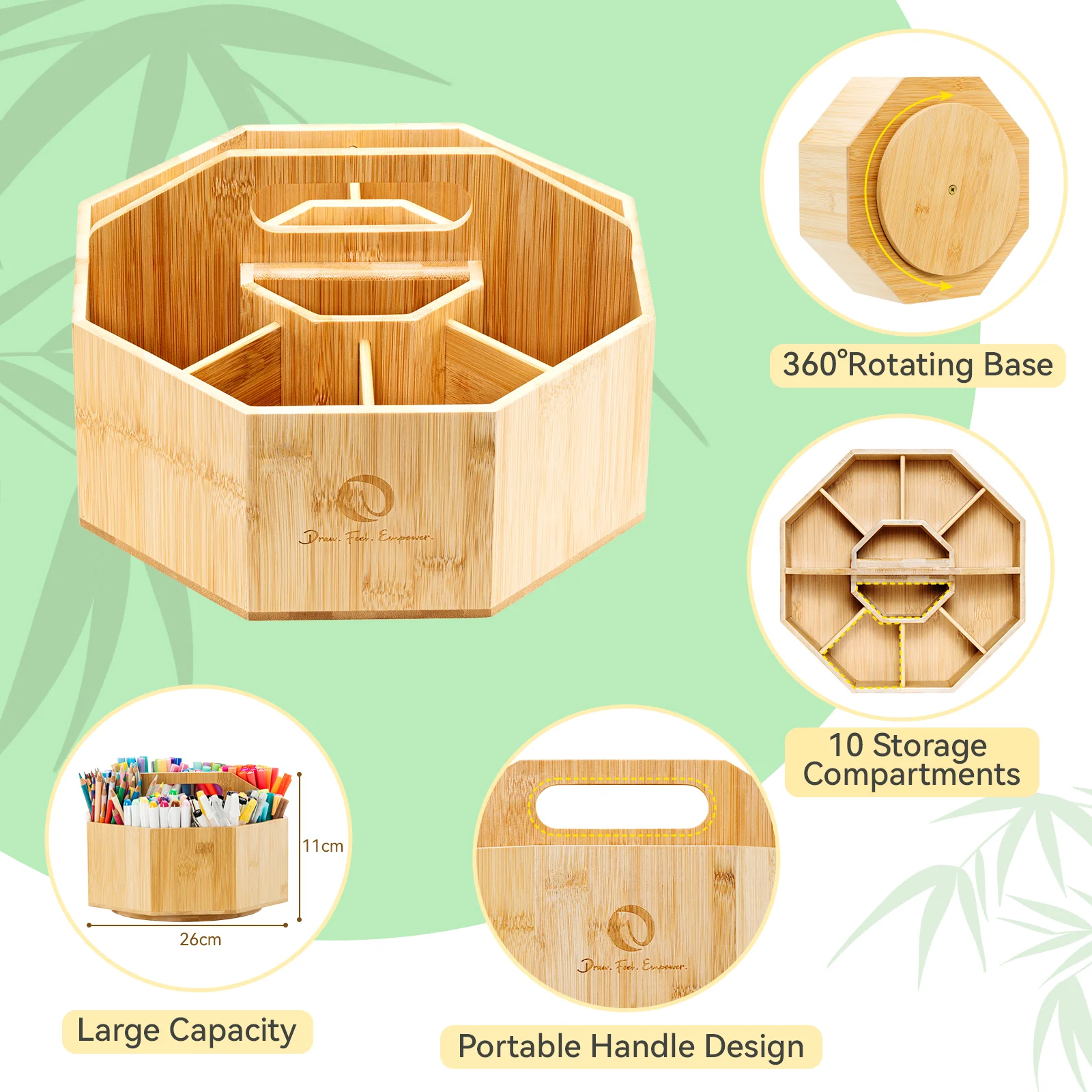 Ohuhu 360° Bamboo Rotating Marker Organizer - Image 6