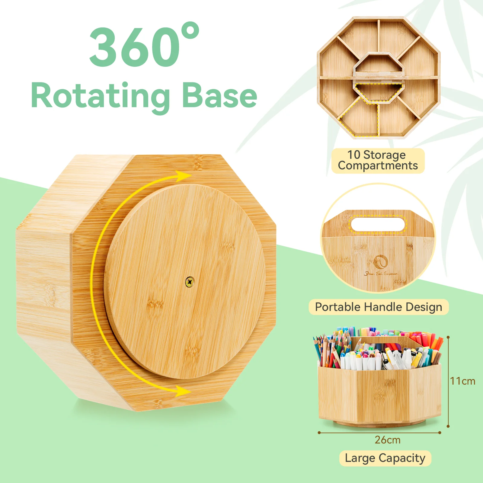 Ohuhu 360° Bamboo Rotating Marker Organizer - Image 8
