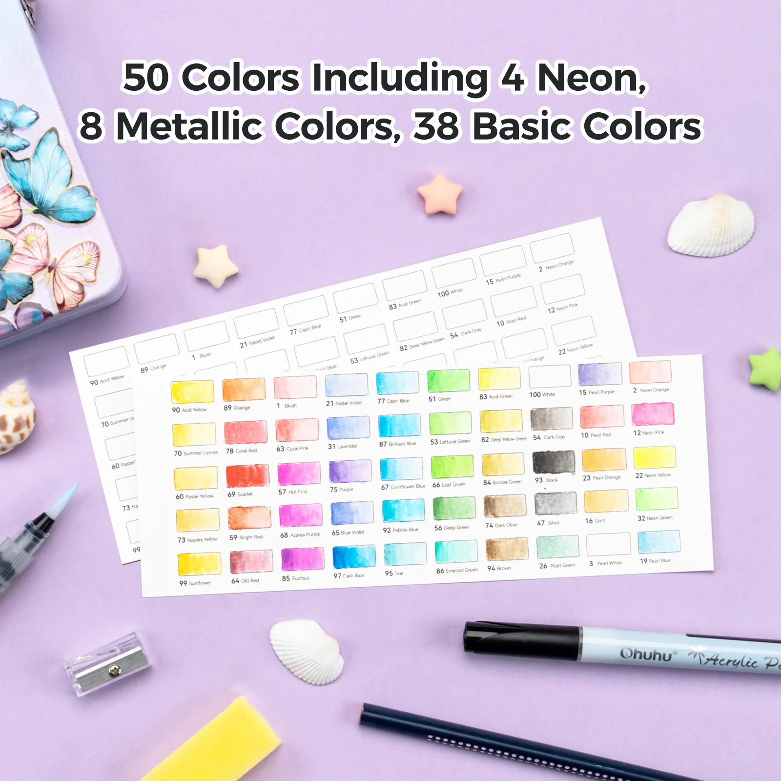 Ohuhu 50 Colors Portable Watercolor Paint Set - Image 4