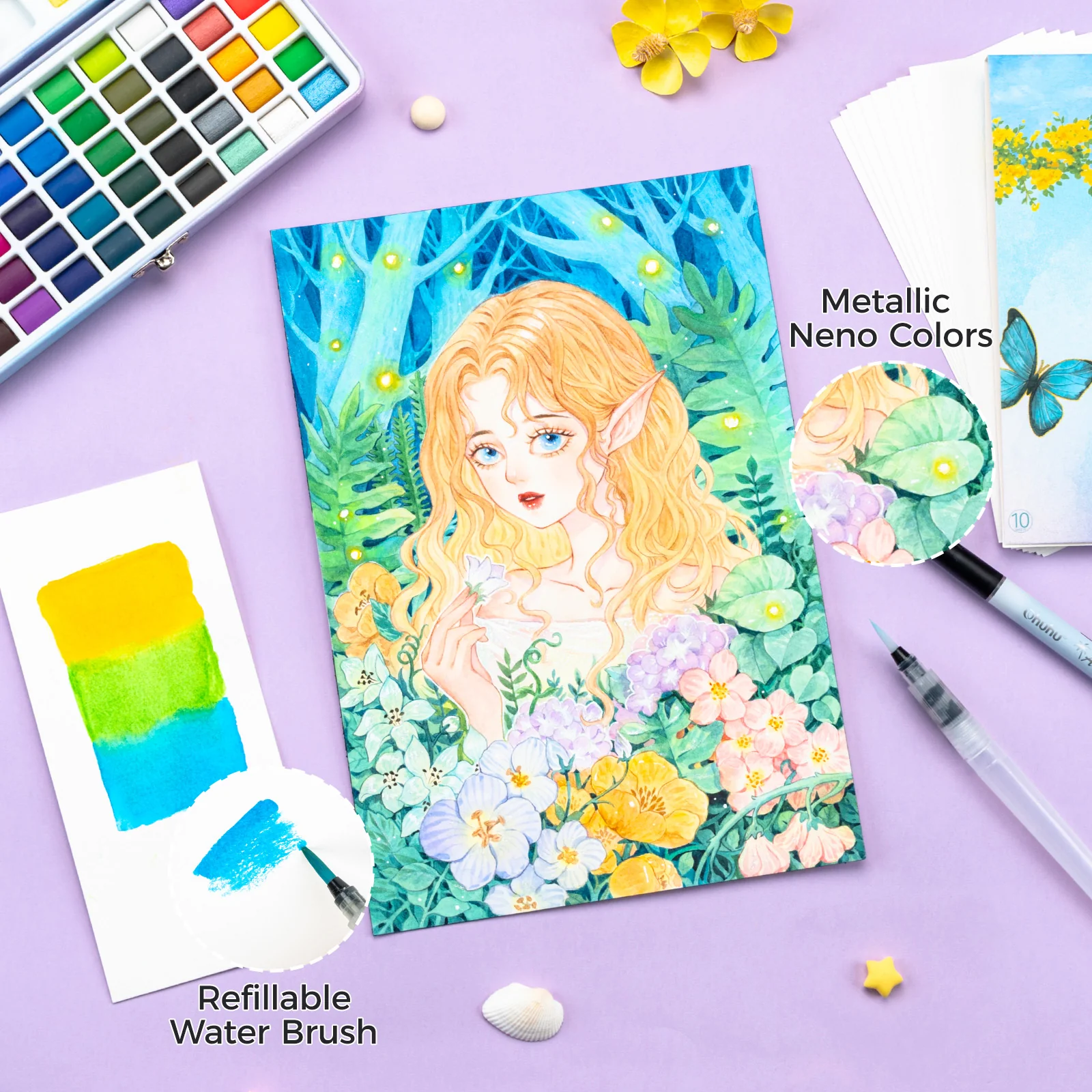 Ohuhu 50 Colors Portable Watercolor Paint Set - Image 7