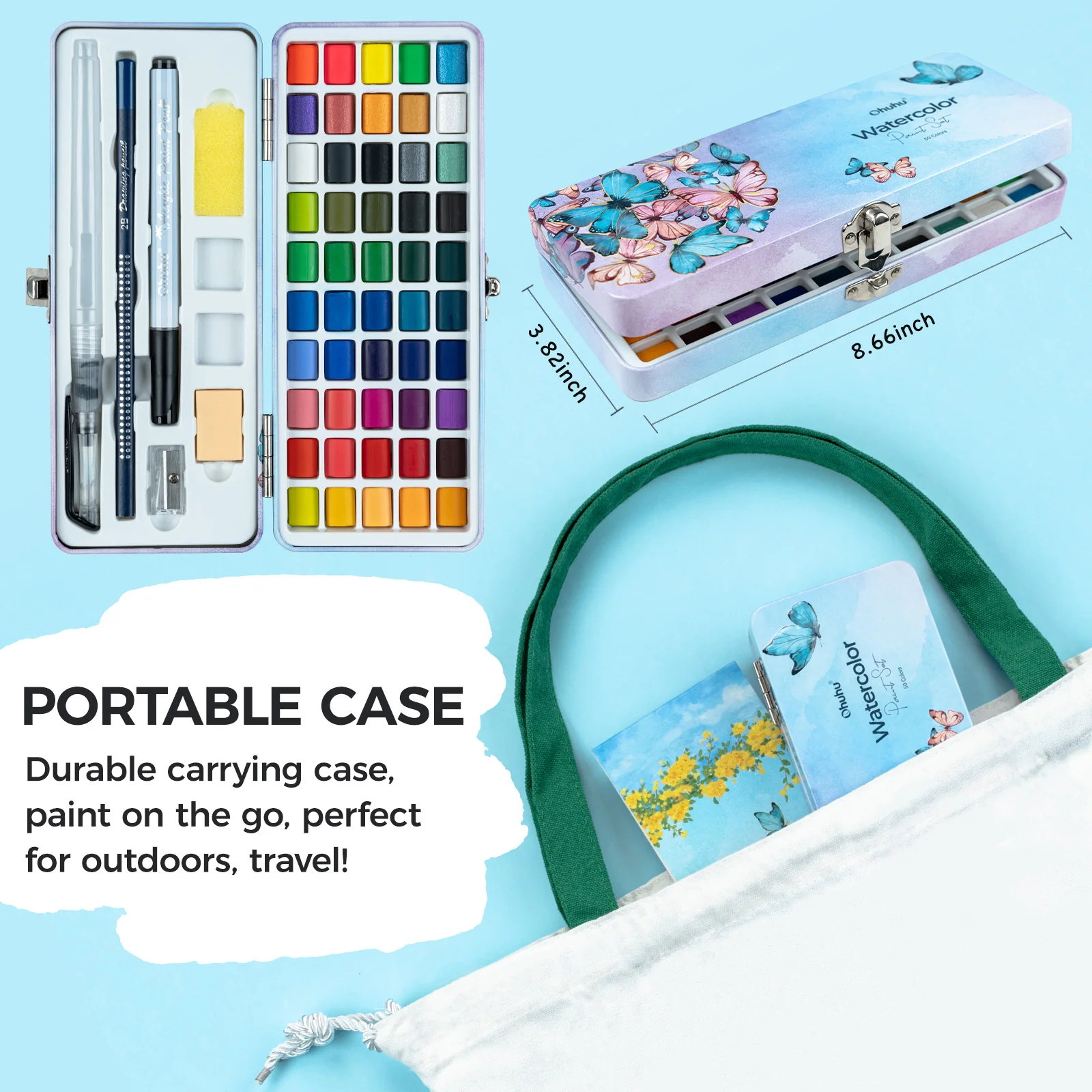 Ohuhu 50 Colors Portable Watercolor Paint Set - Image 8