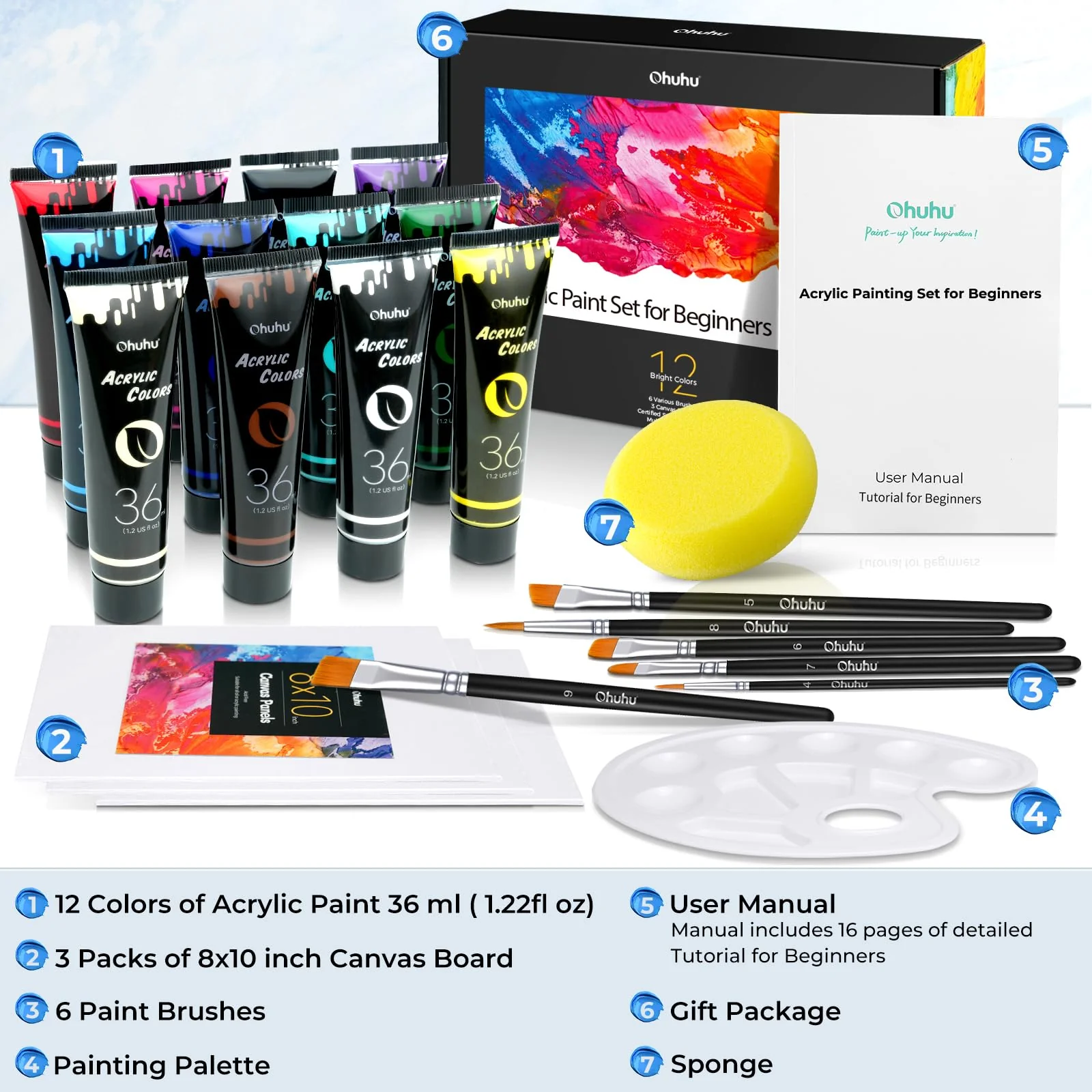 Ohuhu Acrylic Paint Set for Beginners with Tutorial (Canada Domestic Shipping) - Image 6