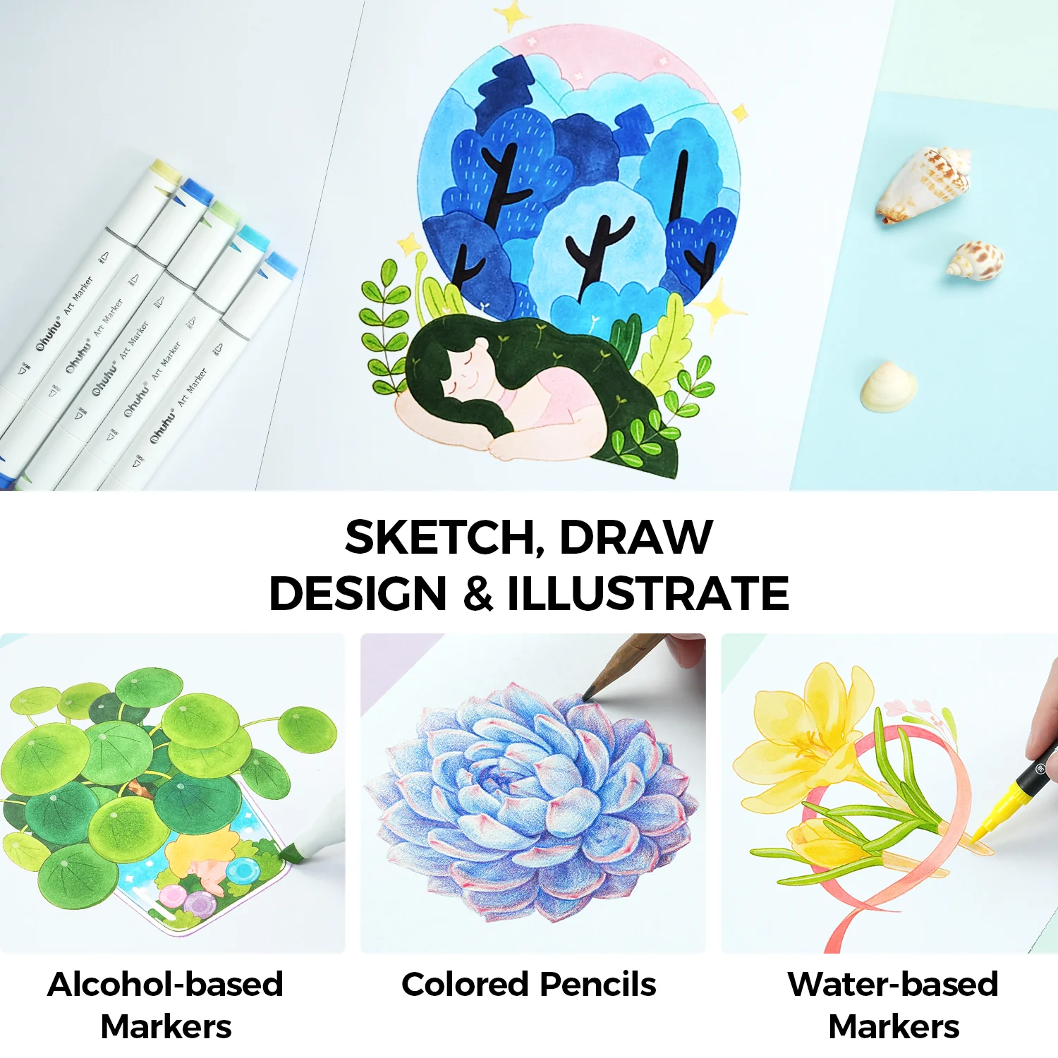 Ohuhu Bleedproof Double-Sided Marker Pad, Glue-Bound - Image 7