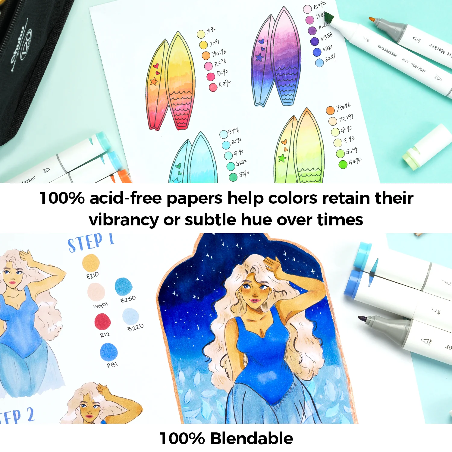 Ohuhu Bleedproof Double-Sided Marker Pad, Spiral-Bound - Image 14