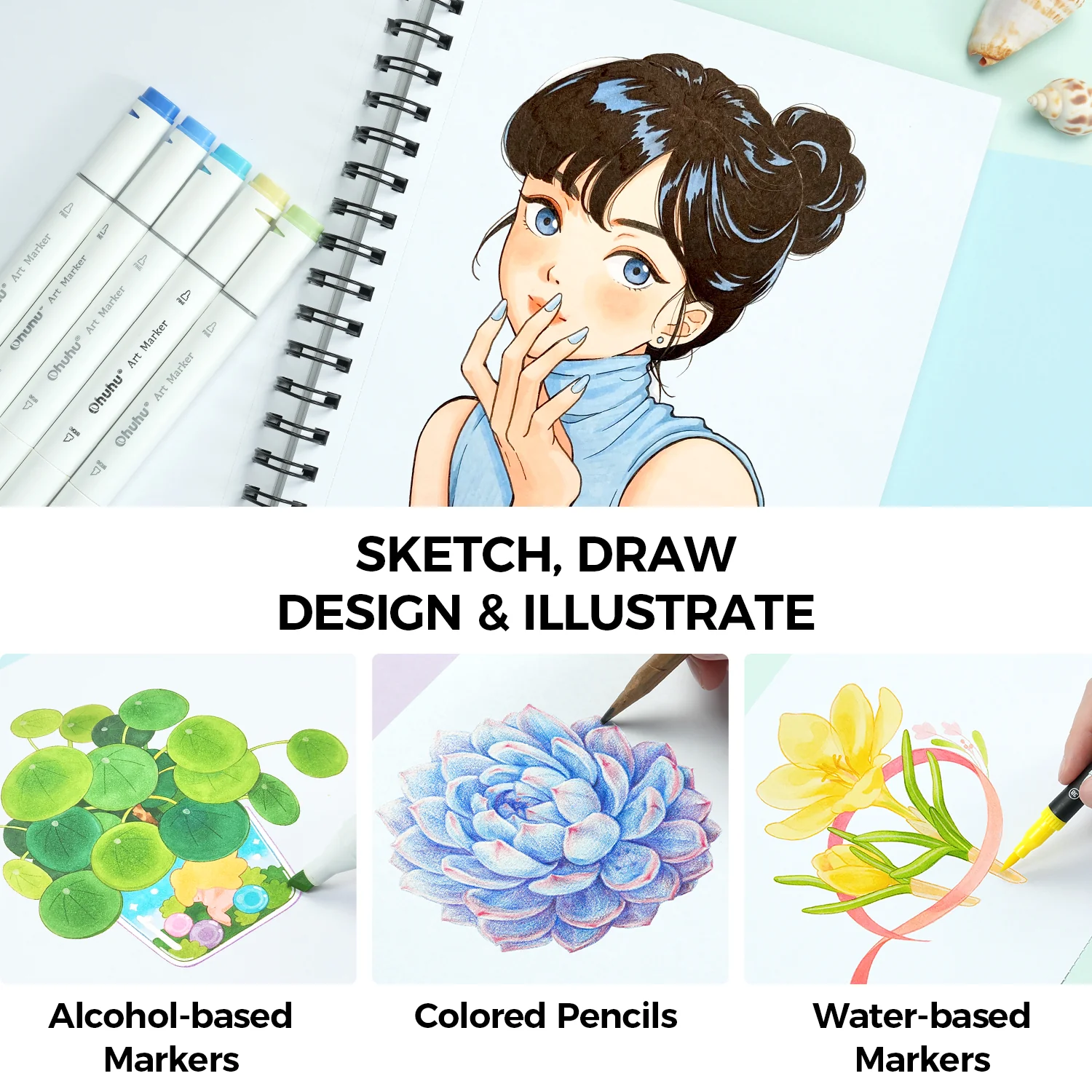 Ohuhu Bleedproof Double-Sided Marker Pad, Spiral-Bound - Image 15