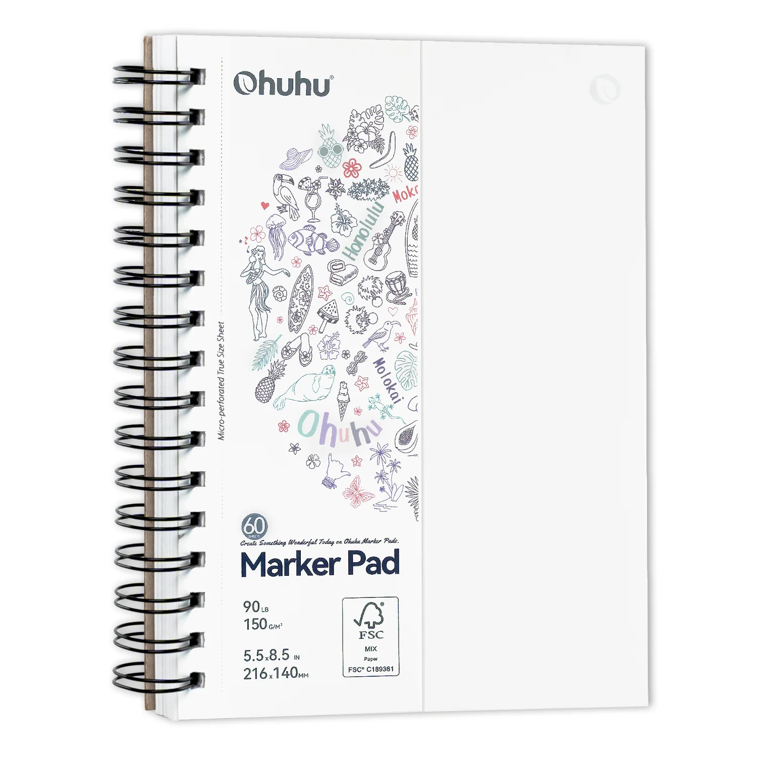 Ohuhu Bleedproof Double-Sided Marker Pad, Spiral-Bound - Image 3