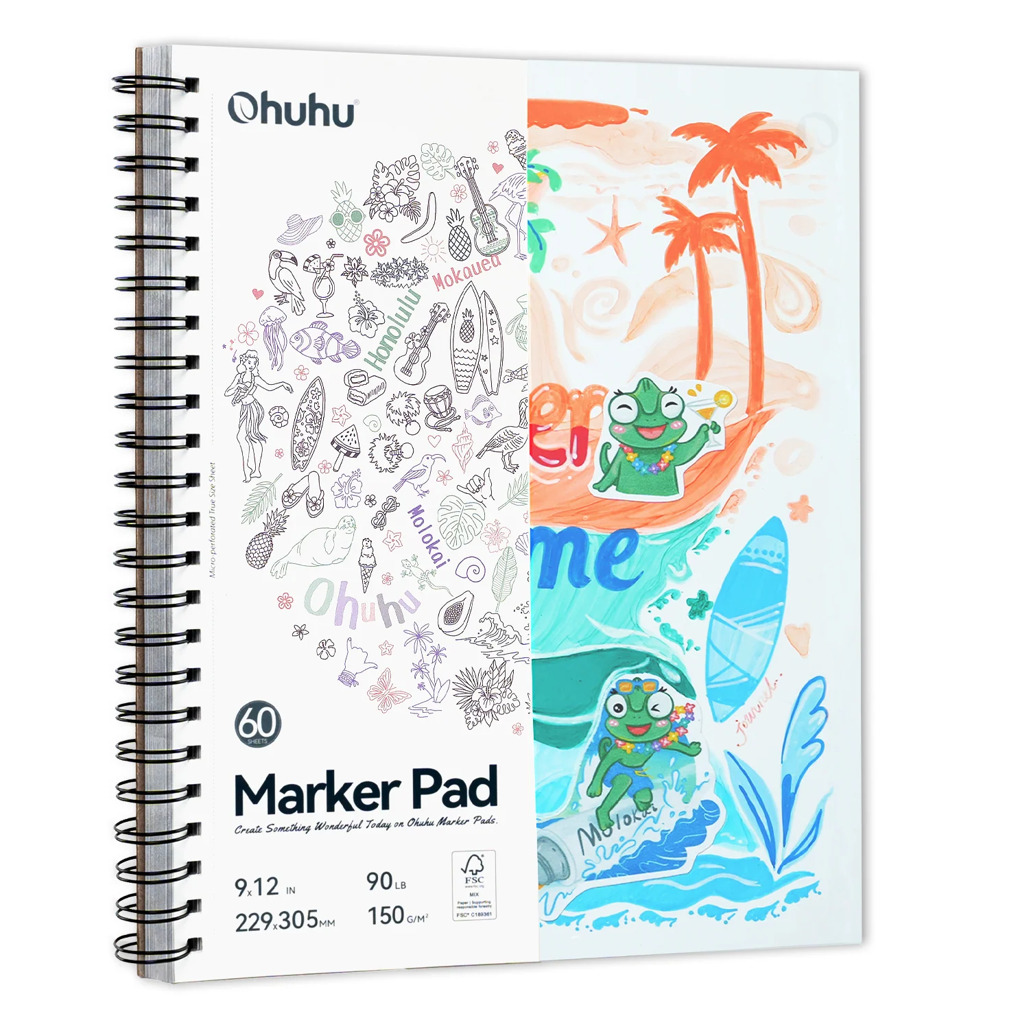 Ohuhu Bleedproof Double-Sided Marker Pad, Spiral-Bound - Image 7