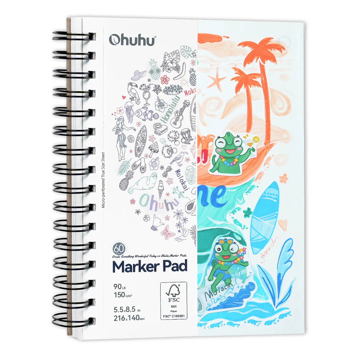 Ohuhu Bleedproof Double-Sided Marker Pad, Spiral-Bound - Image 8