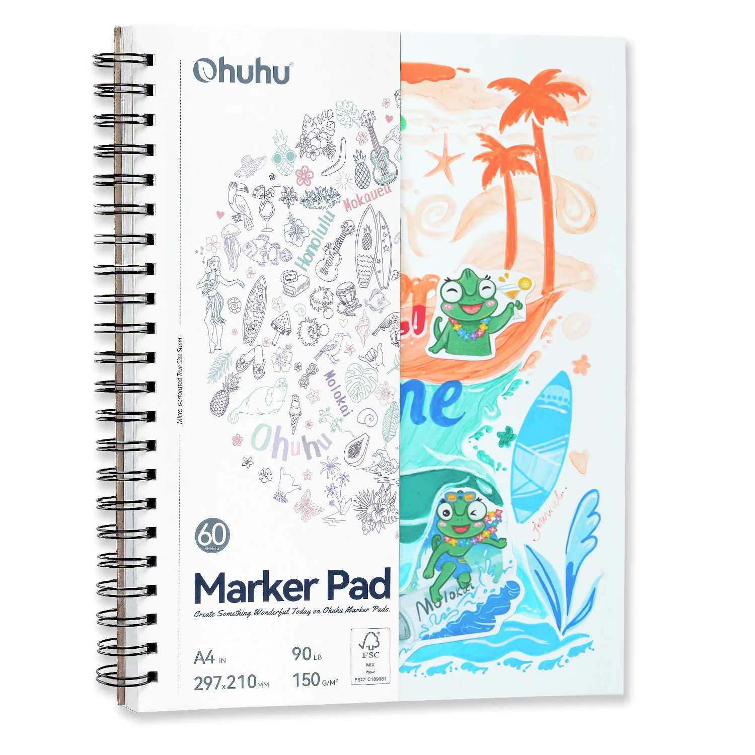 Ohuhu Bleedproof Double-Sided Marker Pad, Spiral-Bound - Image 9