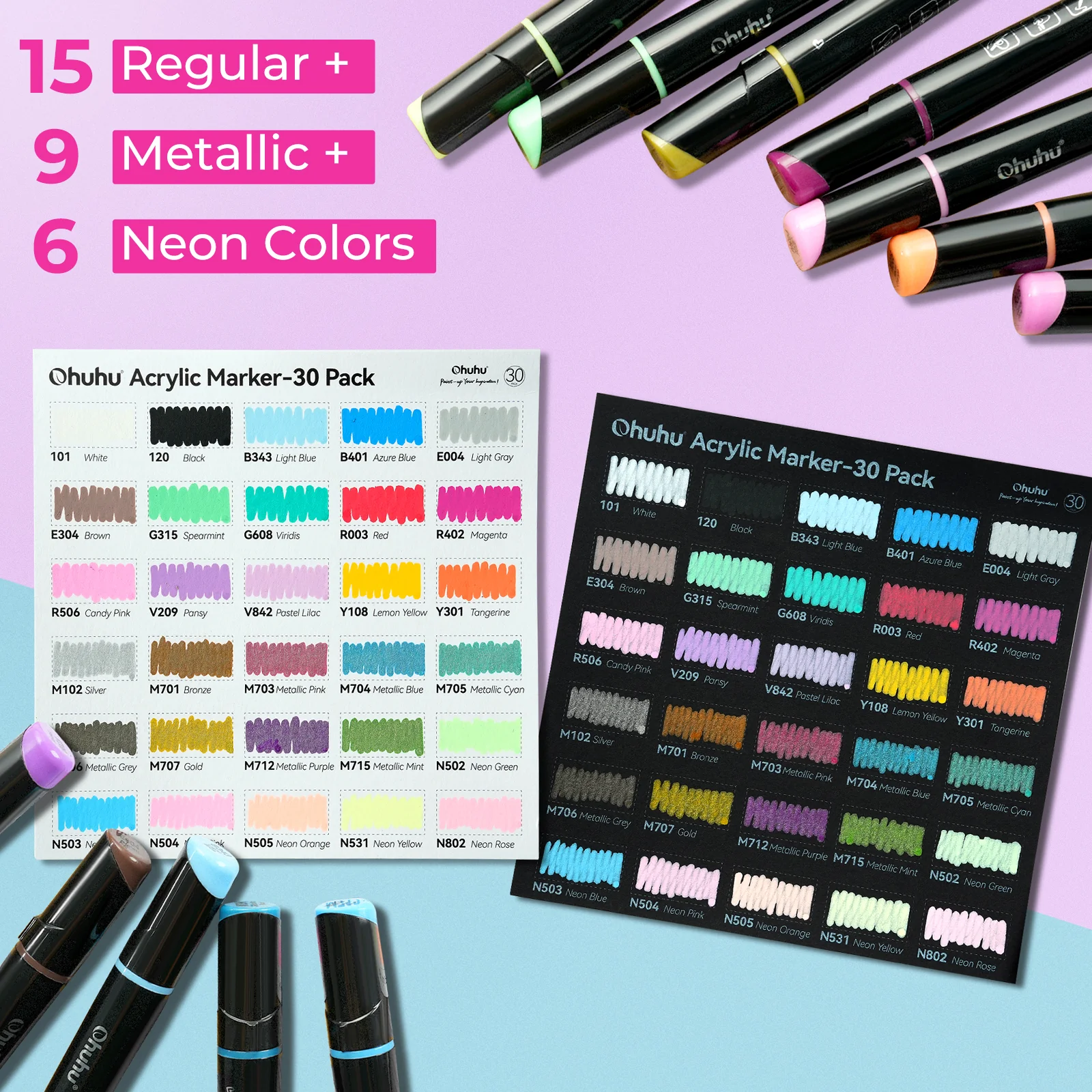 Ohuhu Dual Nib Waterproof Acrylic Pen 30 / 60 / 90 Colors - Kakaako - Image 7
