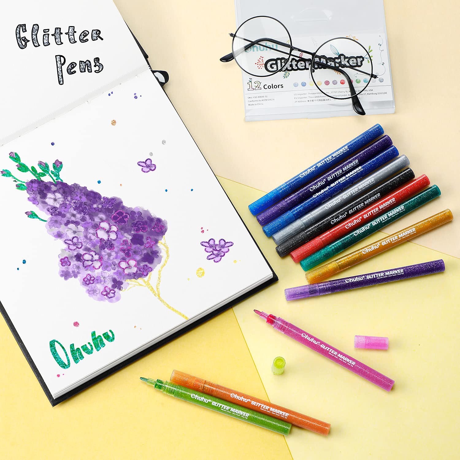 Ohuhu Glitter Metallic Marker Pens (Europe Only) - Image 6