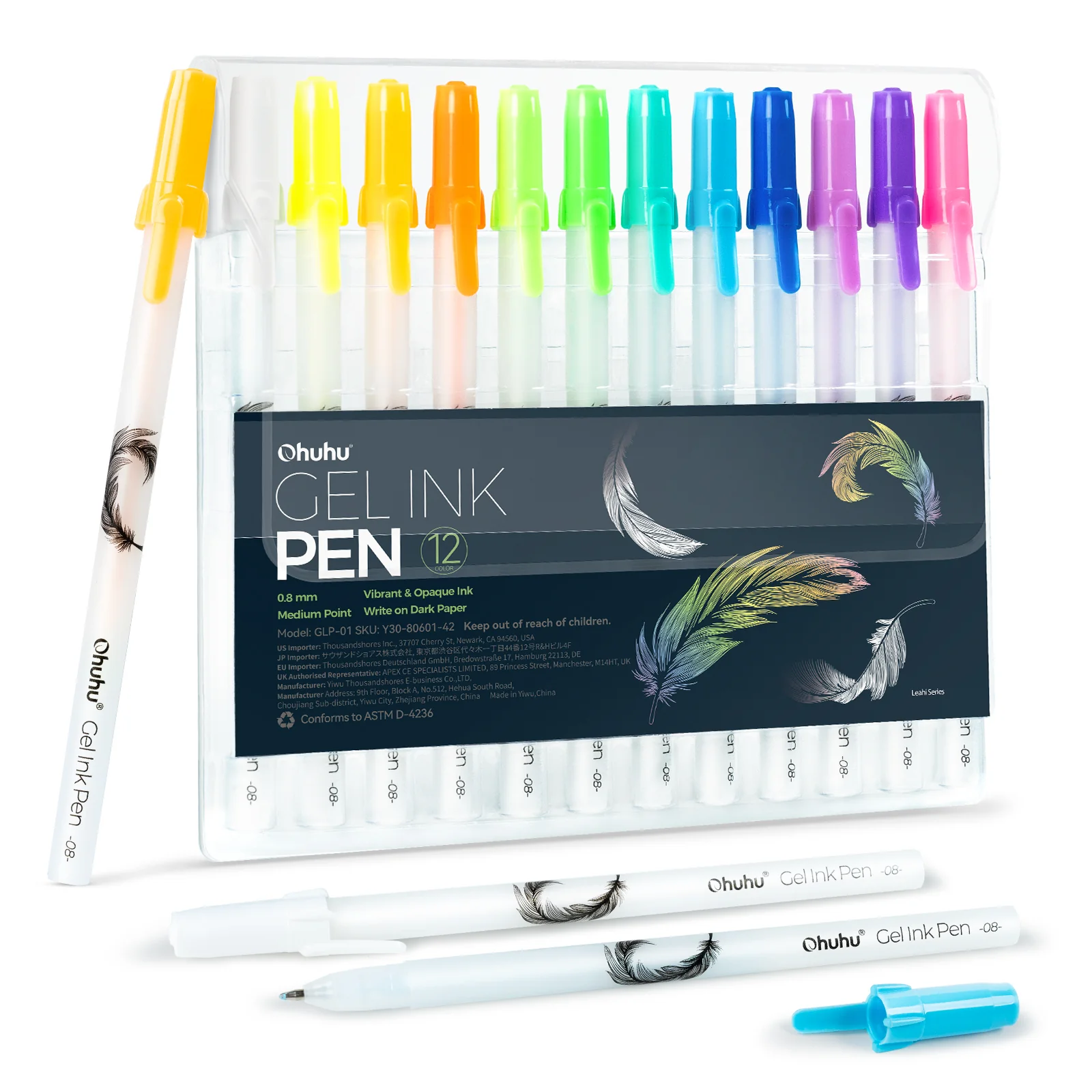 Ohuhu Gel Pens - Gold, Silver, White & Colorful 12-Pack - Image 13