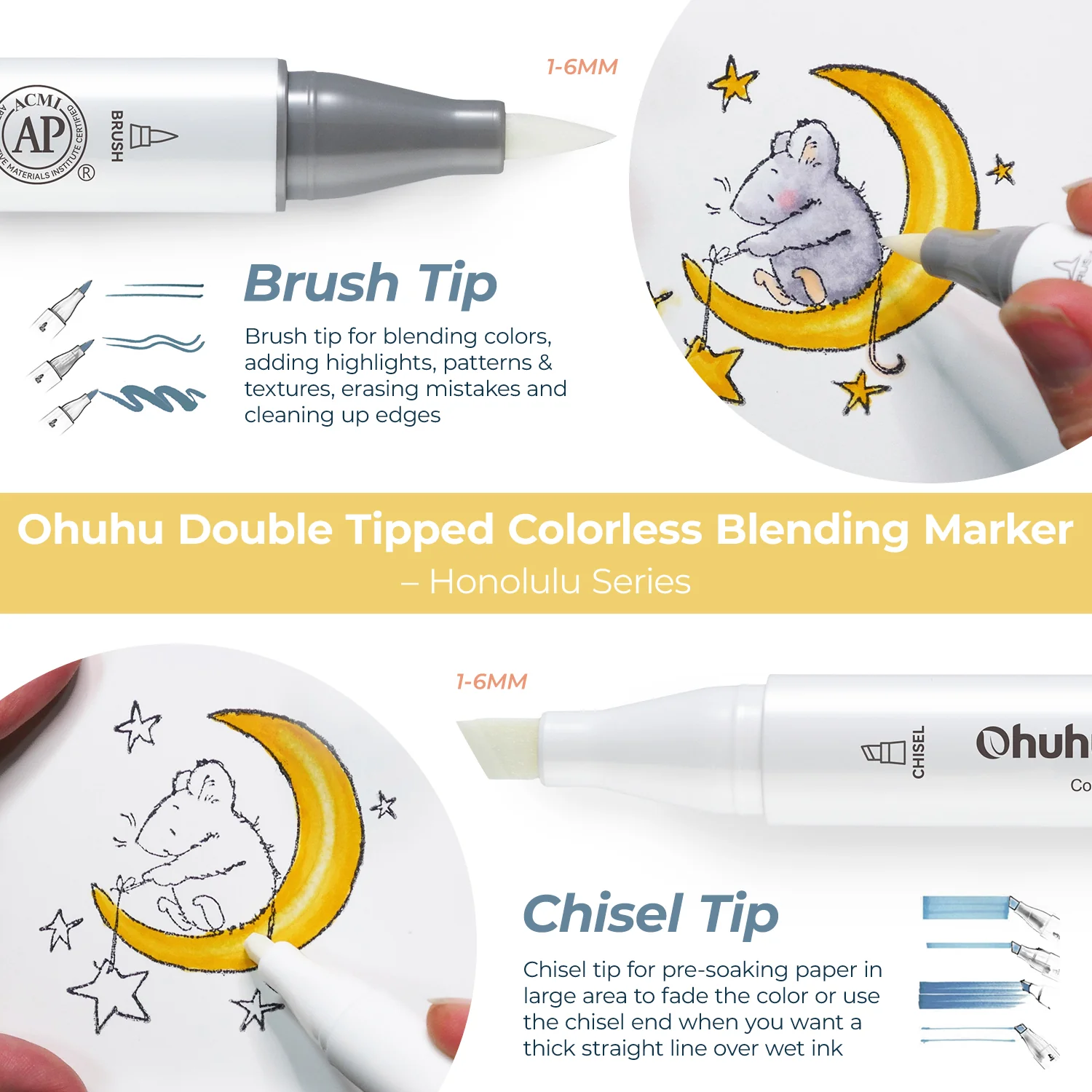 Ohuhu Honolulu Colorless Blender Marker - Pack of 6 (Australia Domestic Shipping) - Image 2
