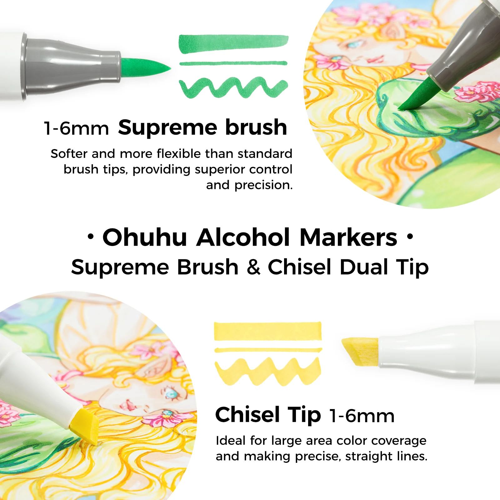Ohuhu Honolulu Plus Series Supreme Rubber Brush Tip Markers - Image 4