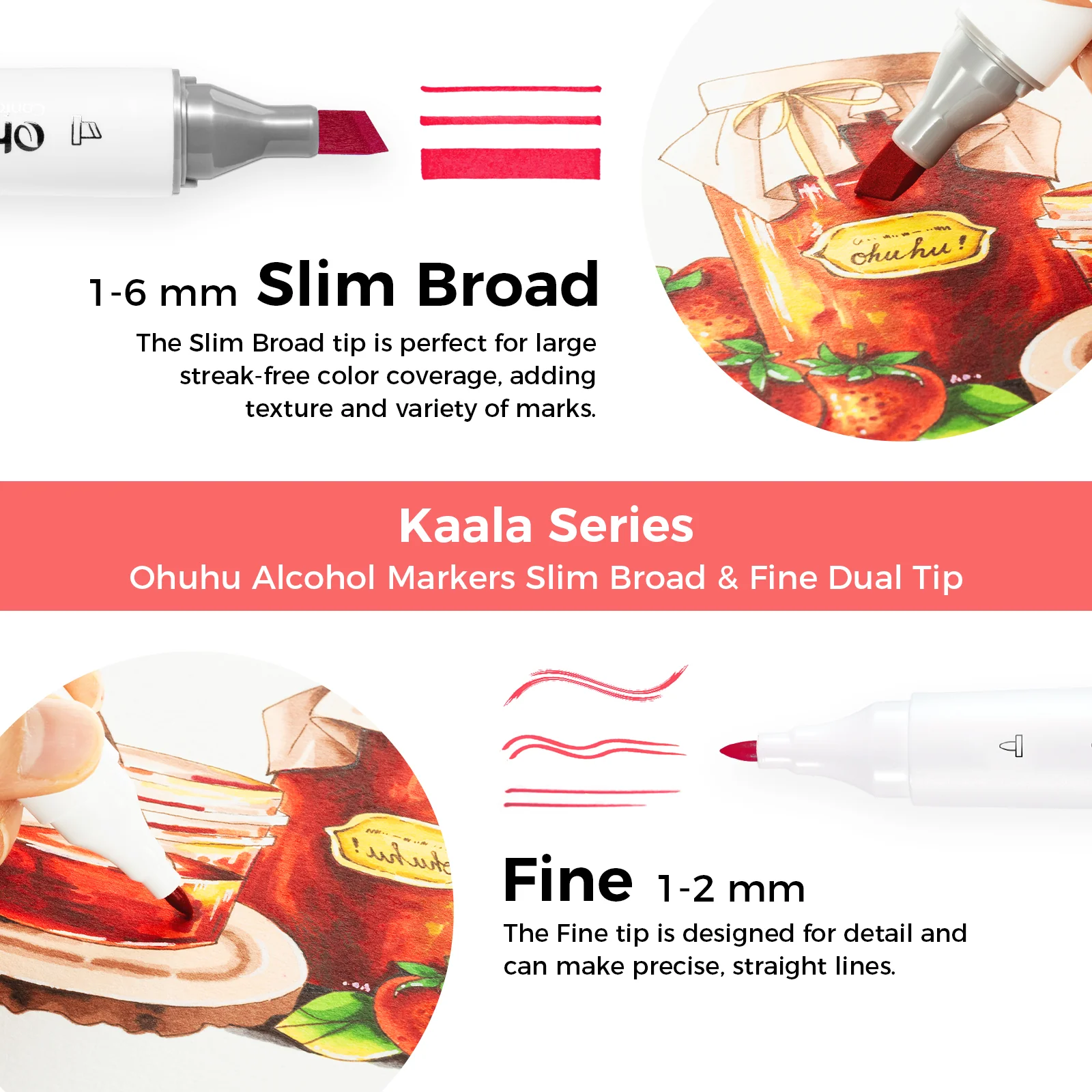 Ohuhu Kaala Five Tones Slim Broad and Fine Dual Tips Alcohol Art Markers - Image 30