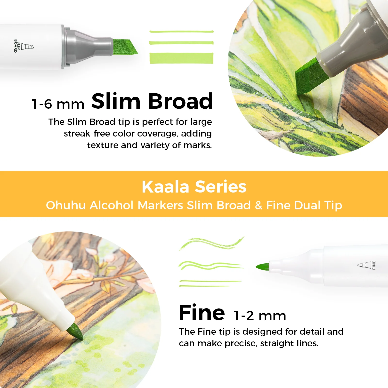 Ohuhu Kaala Five Tones Slim Broad and Fine Dual Tips Alcohol Art Markers - Image 64