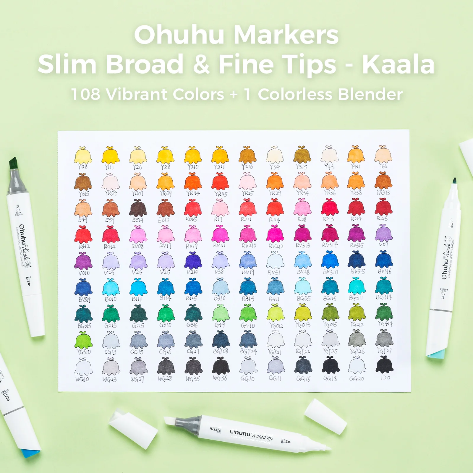 Ohuhu Kaala Five Tones Slim Broad and Fine Dual Tips Alcohol Art Markers - Image 68