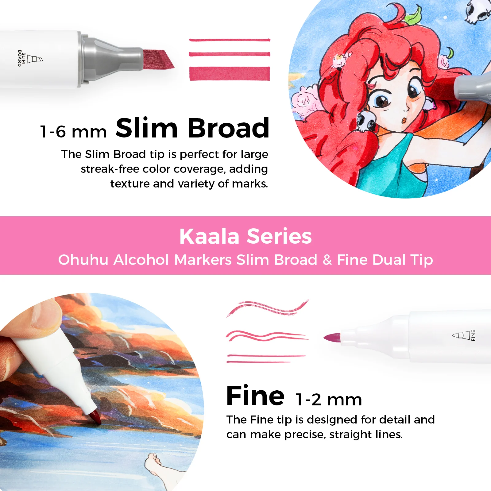 Ohuhu Kaala Five Tones Slim Broad and Fine Dual Tips Alcohol Art Markers - Image 41