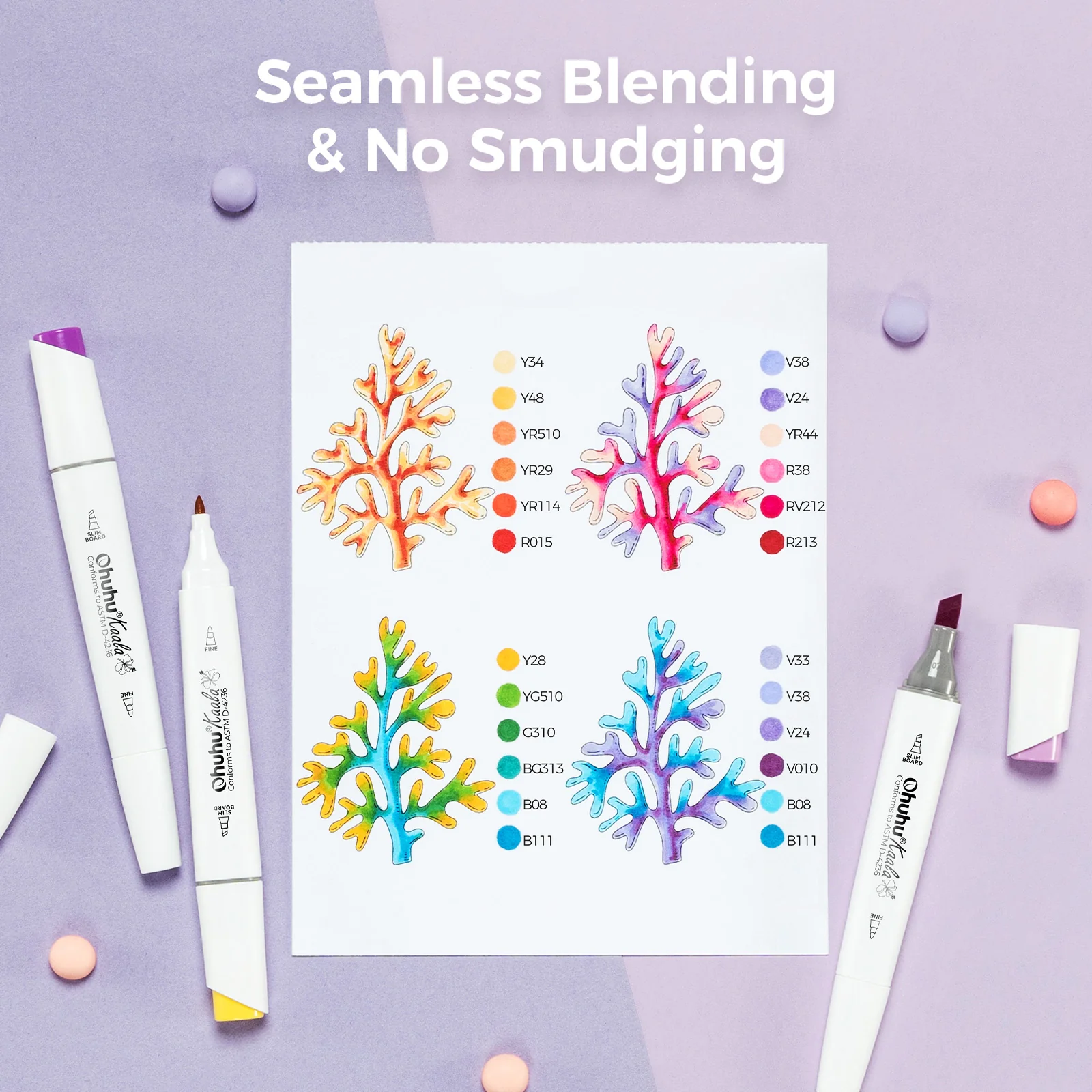 Ohuhu Kaala Five Tones Slim Broad and Fine Dual Tips Alcohol Art Markers - Image 42
