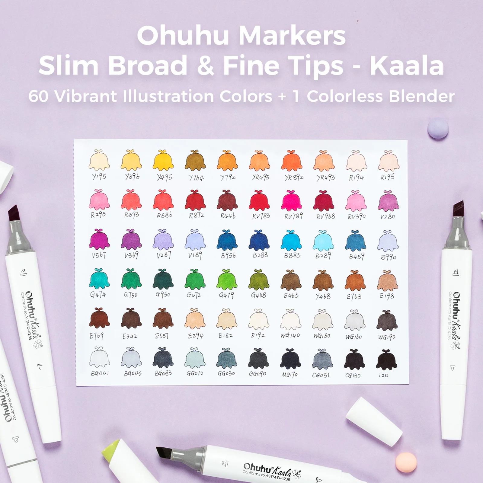 Ohuhu Kaala Five Tones Slim Broad and Fine Dual Tips Alcohol Art Markers - Image 74