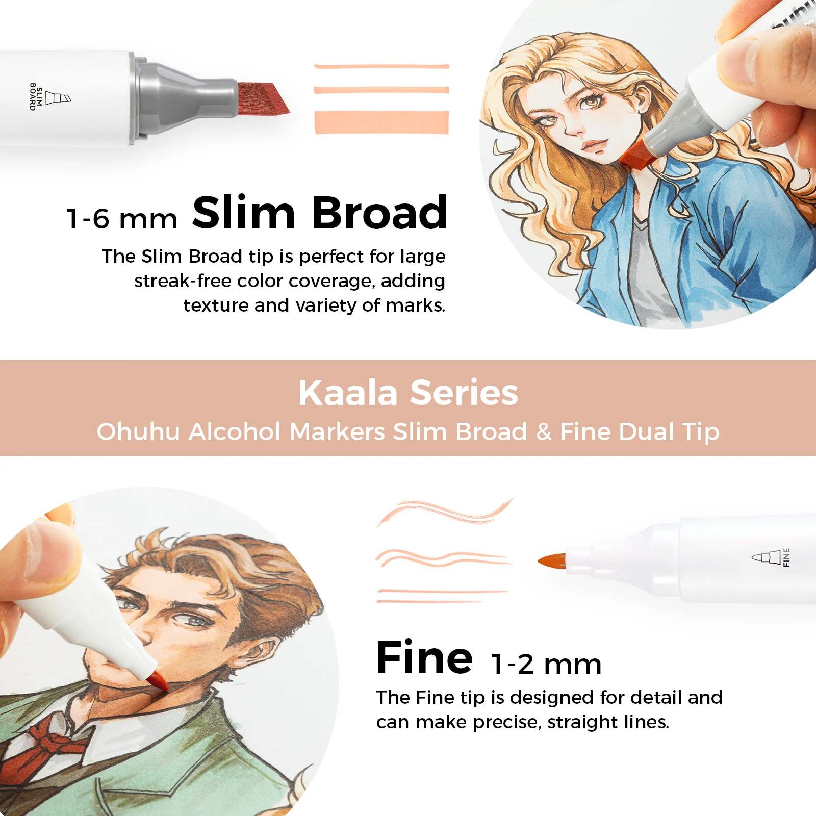 Ohuhu Kaala Five Tones Slim Broad and Fine Dual Tips Alcohol Art Markers - Image 46