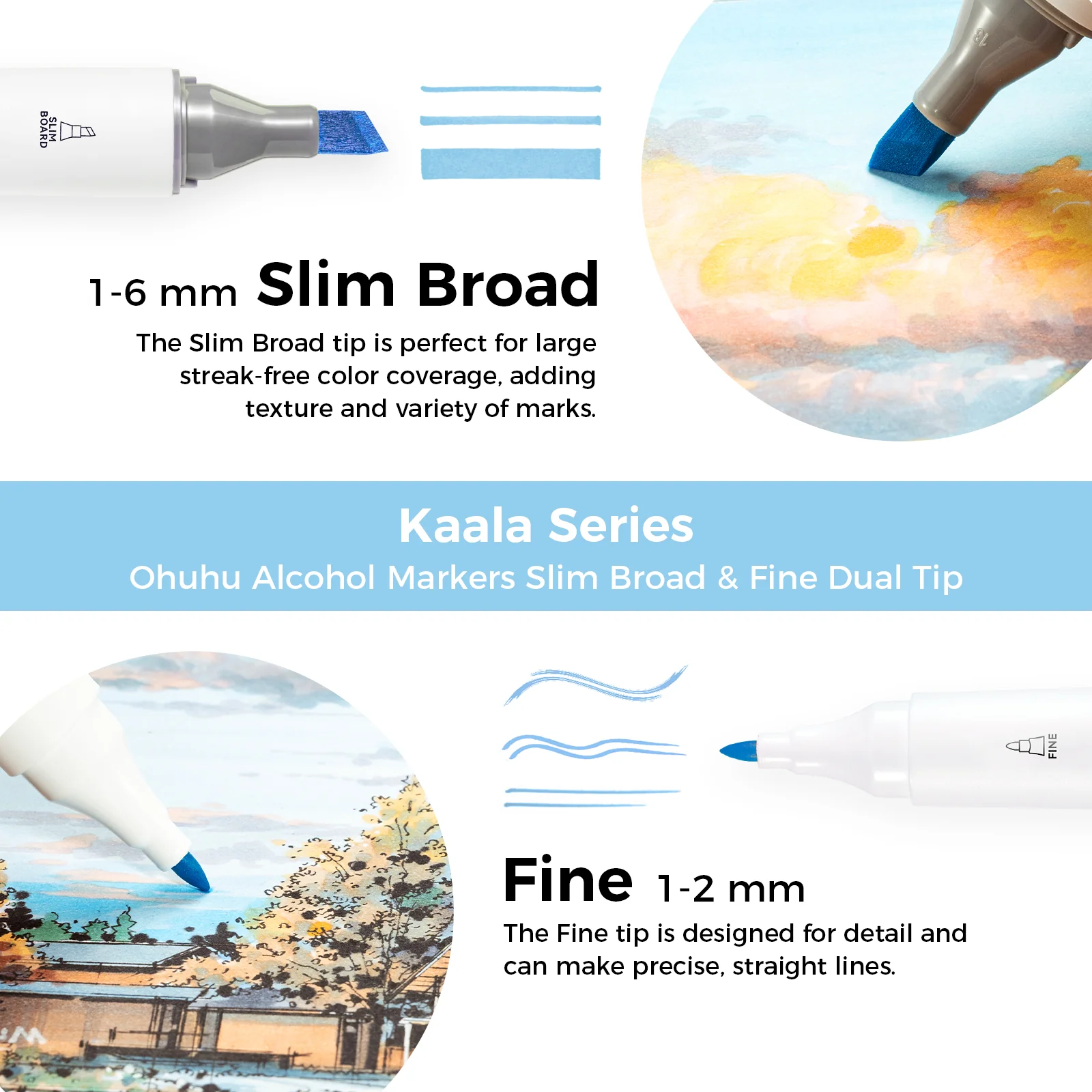 Ohuhu Kaala Five Tones Slim Broad and Fine Dual Tips Alcohol Art Markers - Image 56