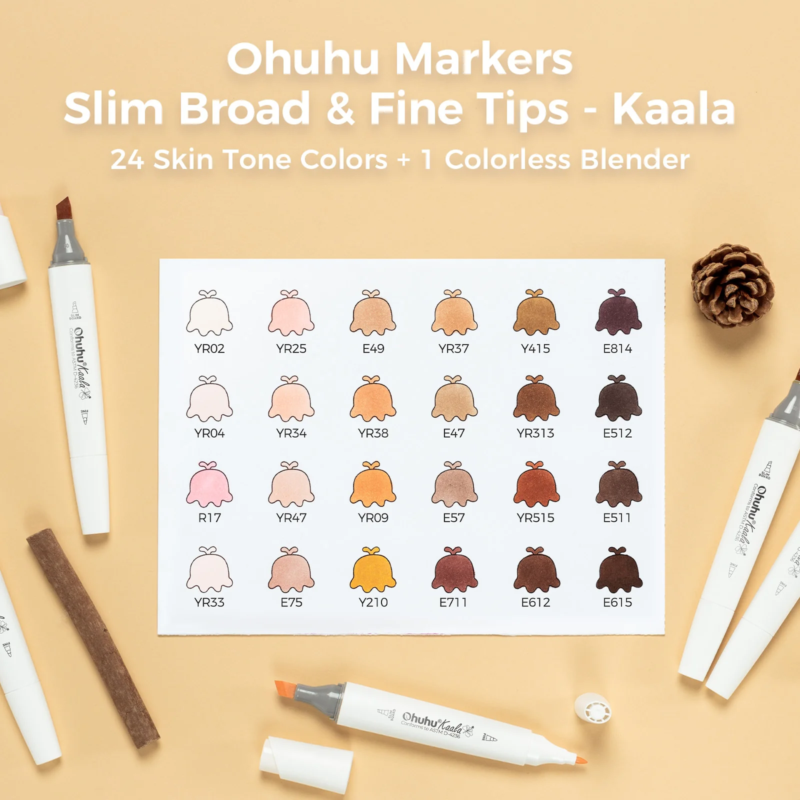 Ohuhu Kaala Five Tones Slim Broad and Fine Dual Tips Alcohol Art Markers - Image 49