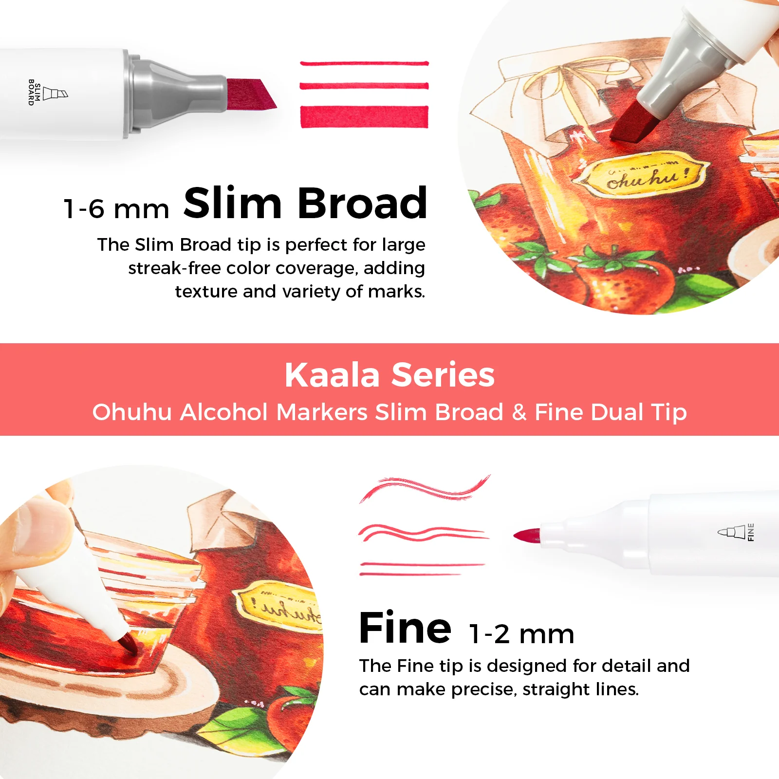 Ohuhu Kaala Five Tones Slim Broad and Fine Dual Tips Alcohol Art Markers - Image 52