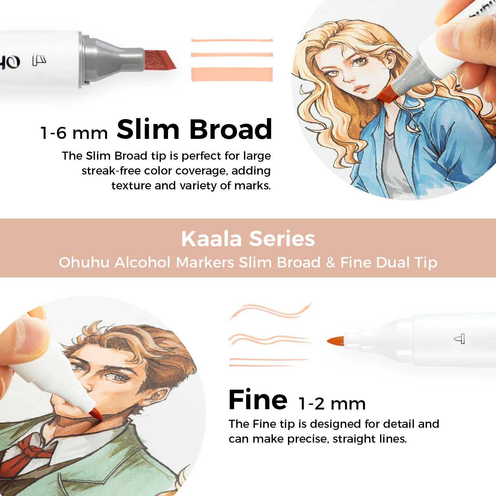 Ohuhu Kaala Five Tones Slim Broad and Fine Dual Tips Alcohol Art Markers - Image 18