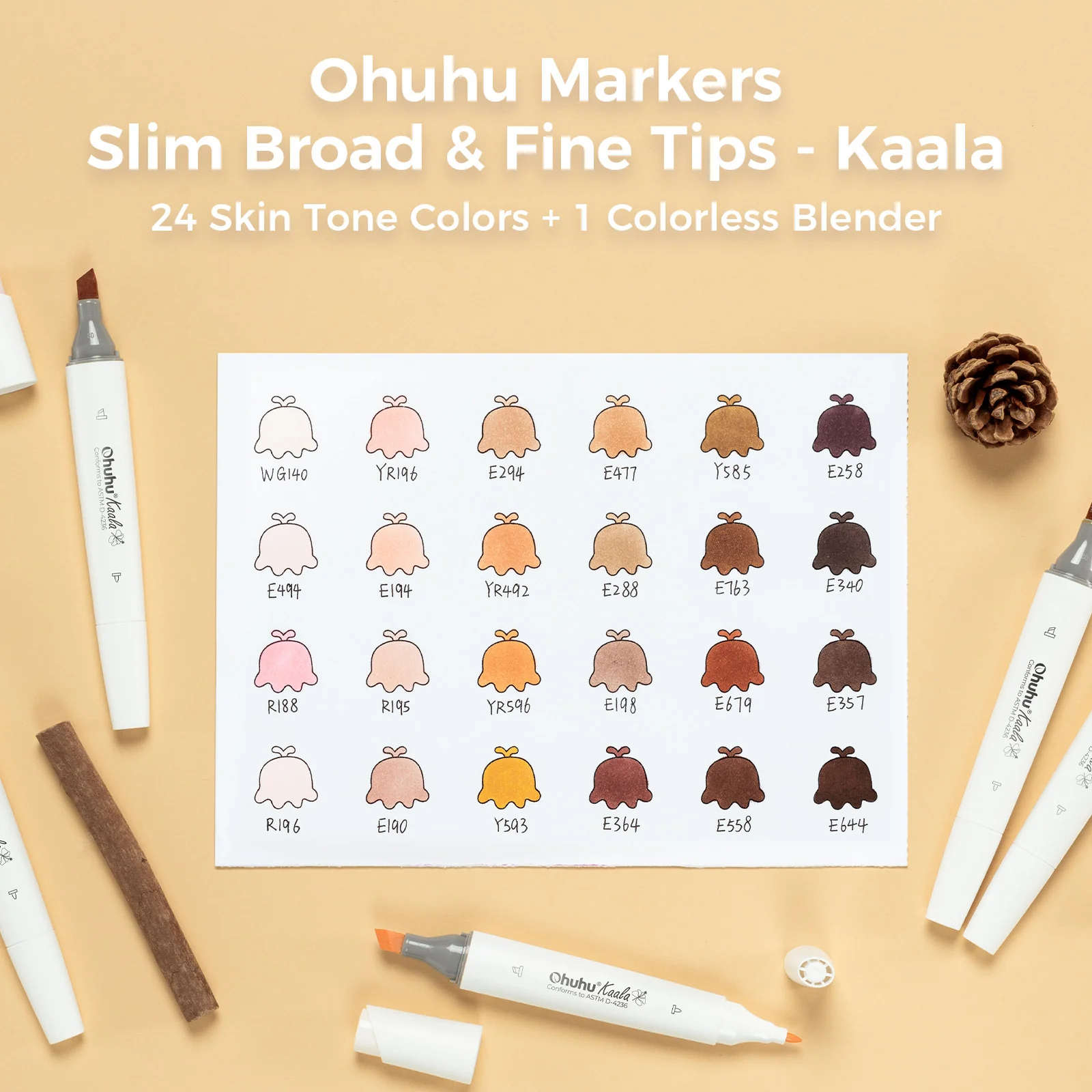 Ohuhu Kaala Five Tones Slim Broad and Fine Dual Tips Alcohol Art Markers - Image 20