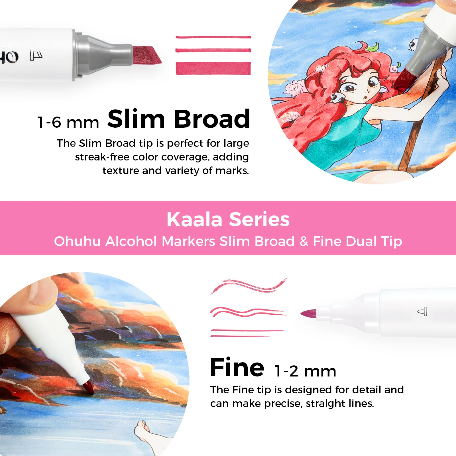 Ohuhu Kaala Five Tones Slim Broad and Fine Dual Tips Alcohol Art Markers - Image 24