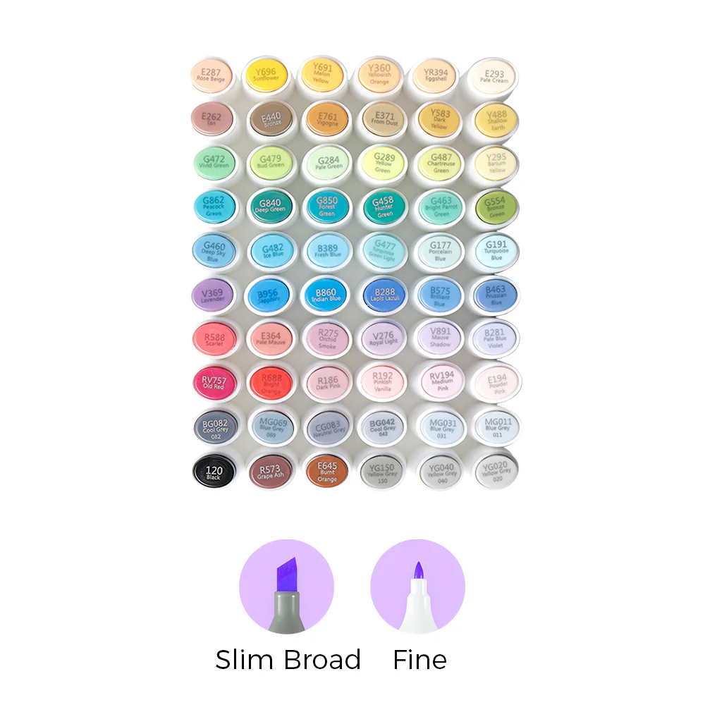 Ohuhu Kaala Five Tones Slim Broad and Fine Dual Tips Alcohol Art Markers - Image 37