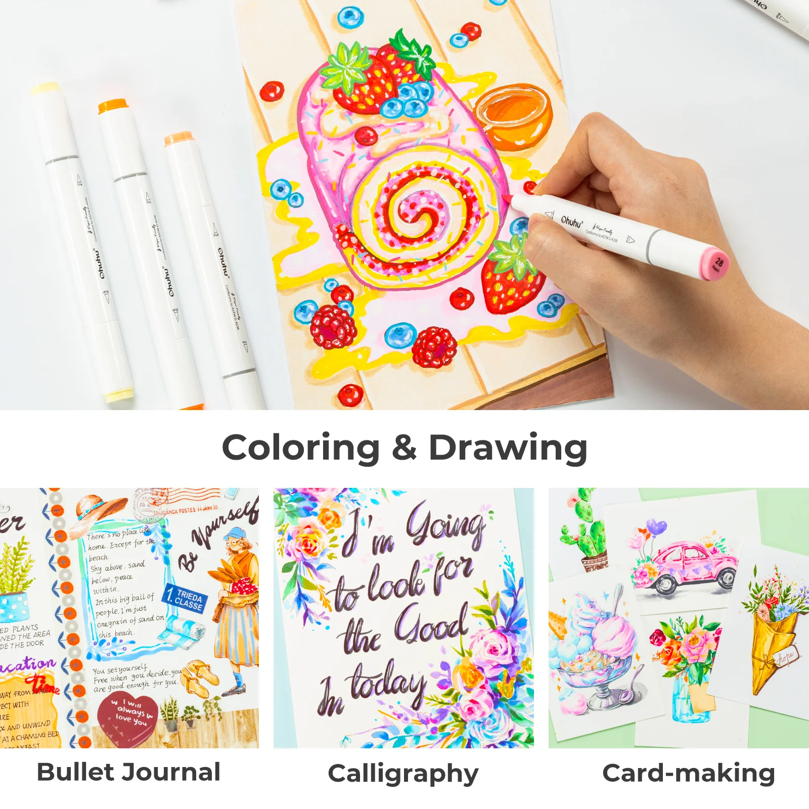 Ohuhu Paper-friendly (No Peeling) Markers Water-based 60 Colors - Image 9
