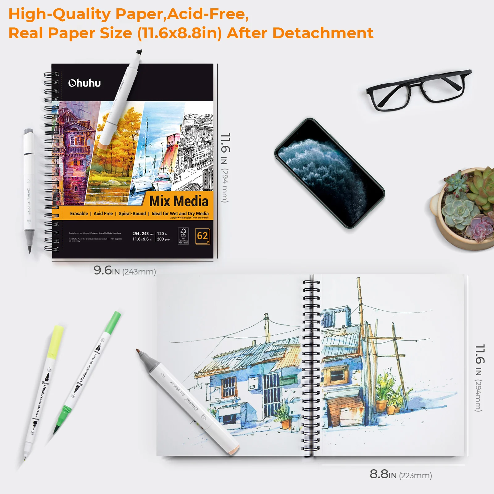 Ohuhu Spiral-Bound Mix Media Pad for Multiple Techniques - Image 42